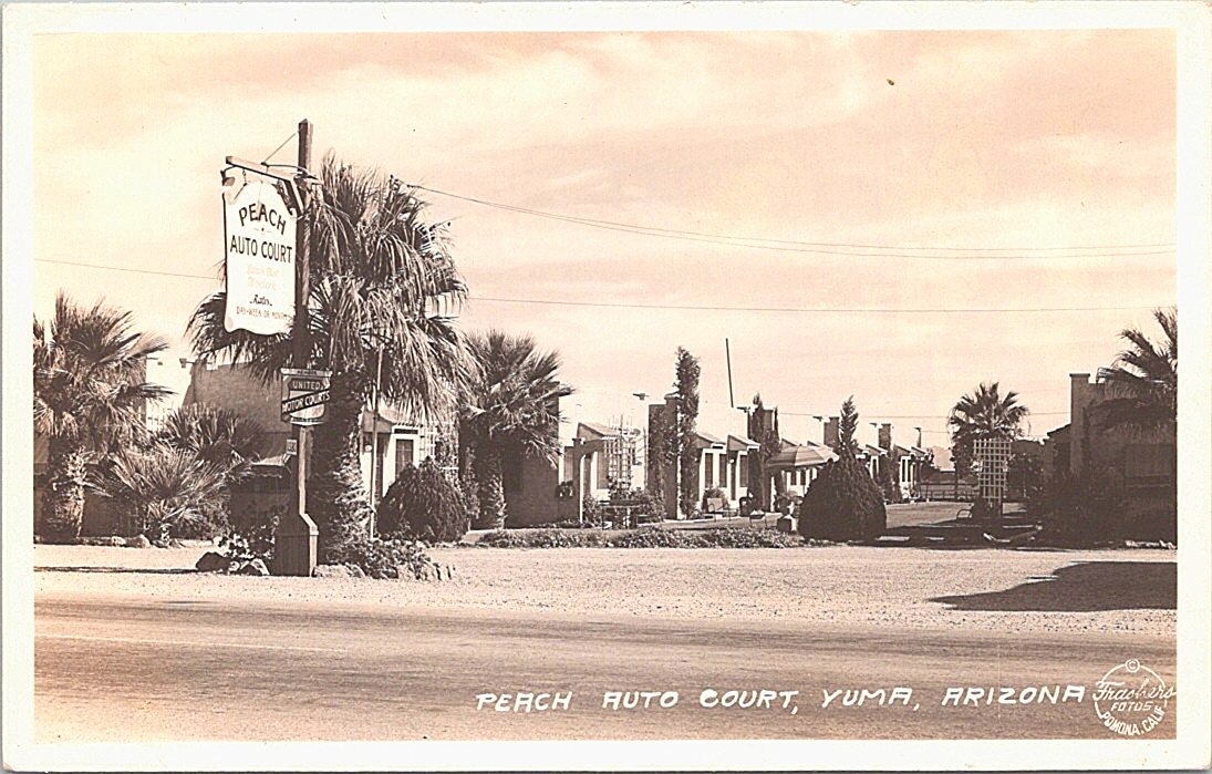 Yuma Arizona RPPC Peach Auto Court Roadside 1930s Street Scene
