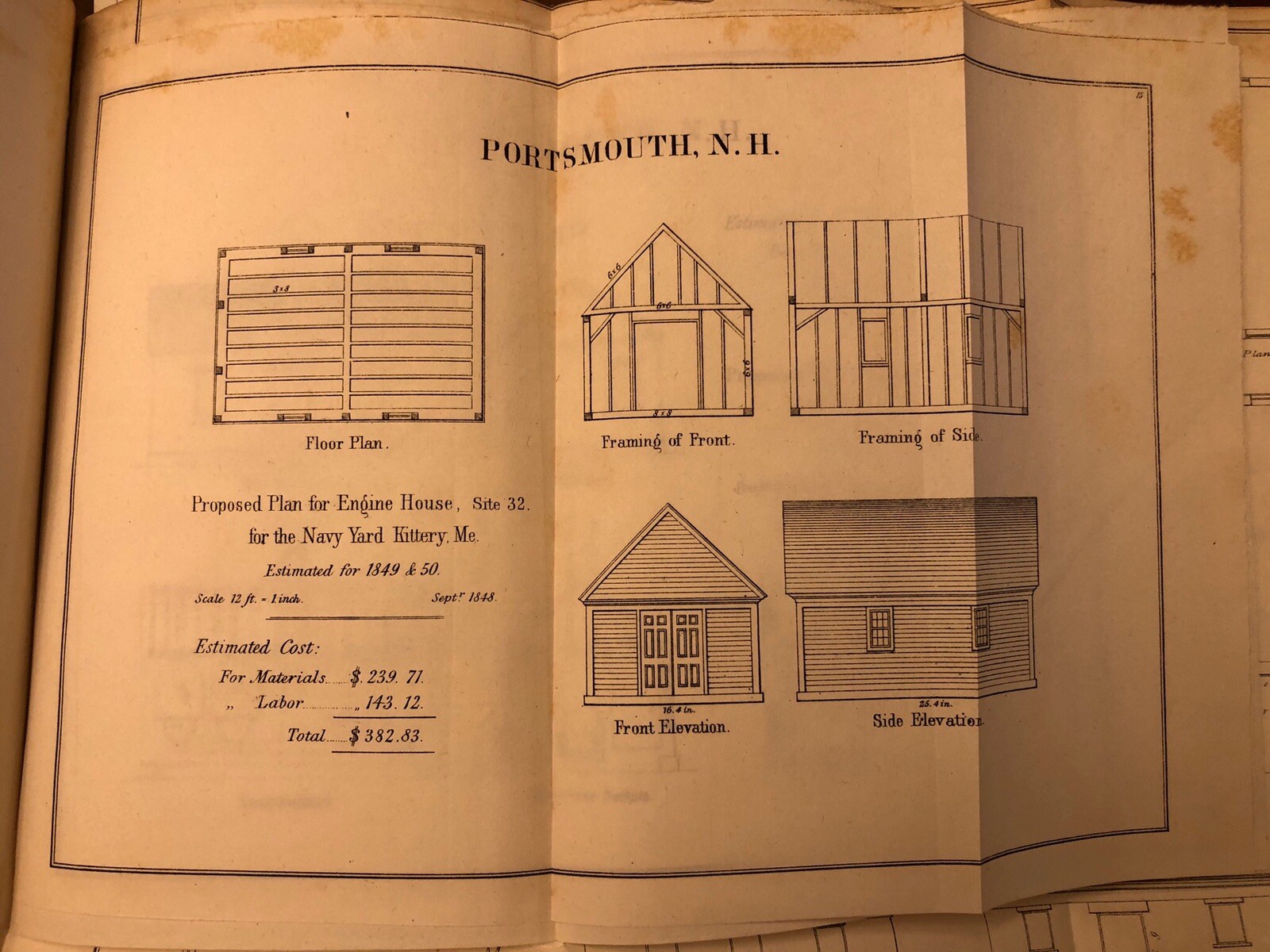 US Navy Circa 1848 Plan For Engine House Navy Yard Kittery, ME Portsmouth, NH
