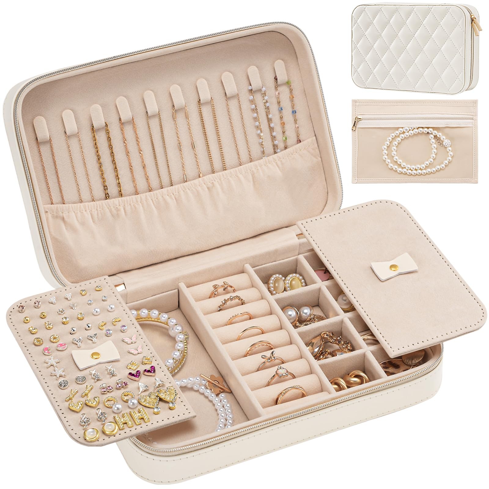 Lolalet Travel Jewelry Case for Women Girls -Medium, White Lolalet Travel Jewelry Case for Women Girls -Medium, White