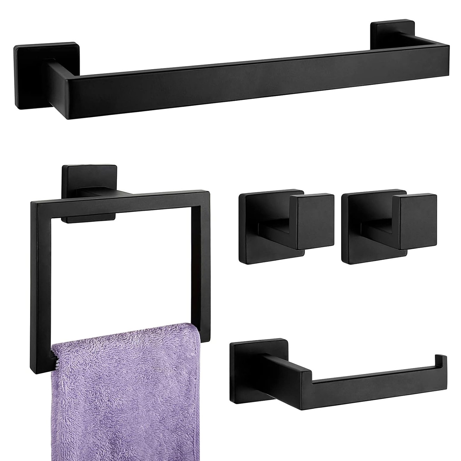5 Pcs Black Bathroom Hardware Set Stainless Steel Towel Bar Towel Racks Hooks 5 Pcs Black Bathroom Hardware Set Stainless Steel Towel Bar Towel Racks Hooks
