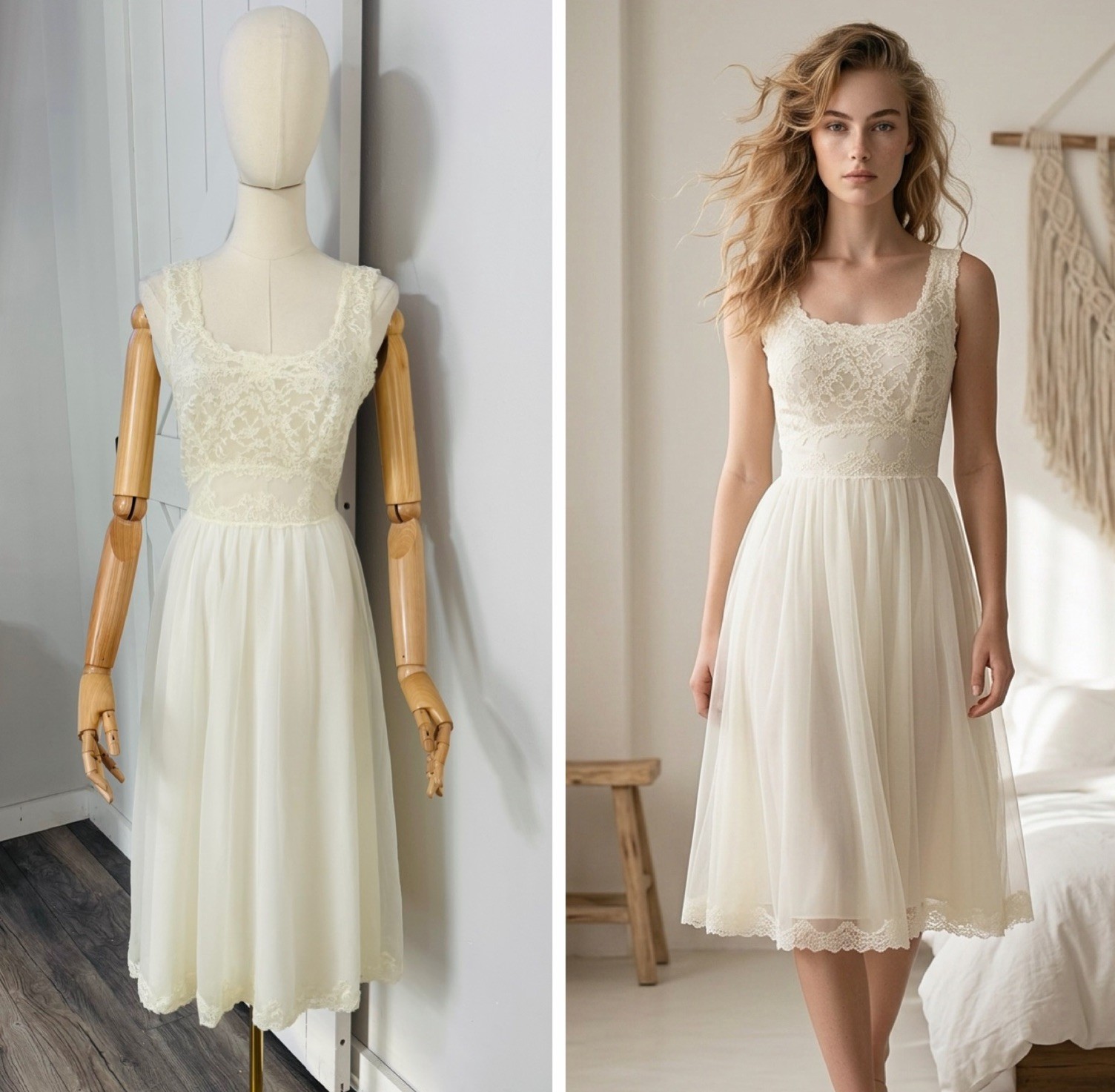 VTG 60s Shadowline Size 34 Small Nightie Nightgown Slip Double Nylon Lace Ivory VTG 60s Shadowline Size 34 Small Nightie Nightgown Slip Double Nylon Lace Ivory