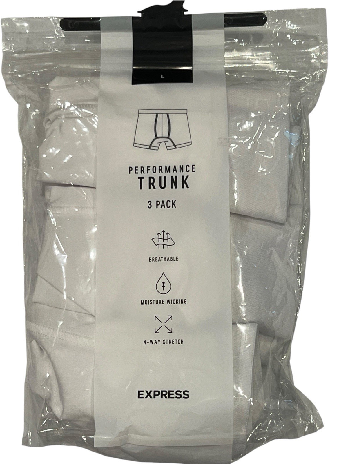 NWT EXPRESS 3 Pack Performance Trunk Sz L Solid White #E2