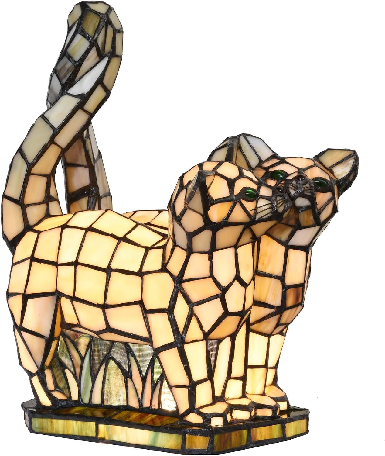 L10771 Yellow Two Cats Tiffany Style Stained Glass Accent Table Lamp
