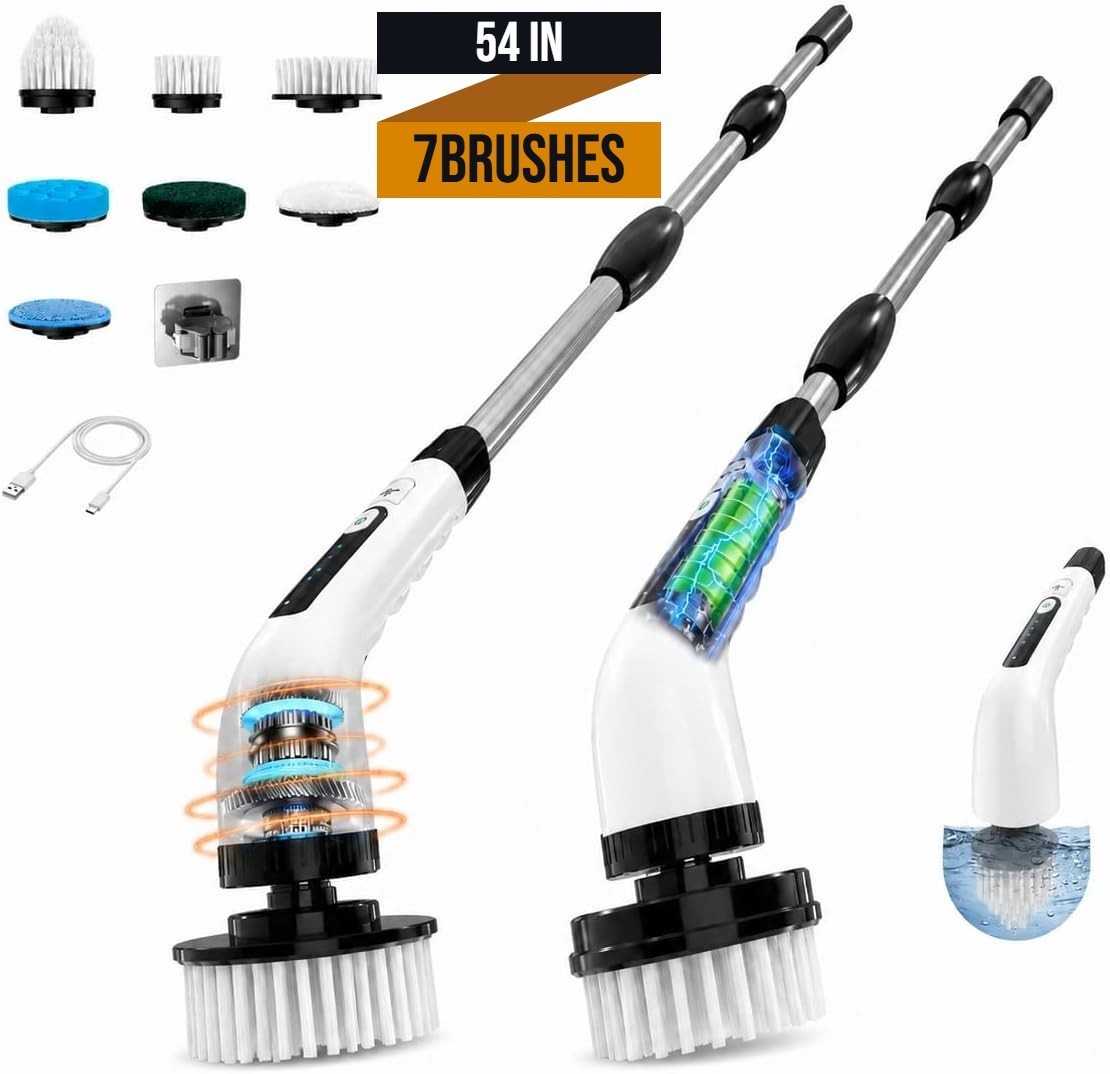 Electric Spin Scrubber 7 Heads Cordless Power Cleaning Brush Shower Tub 400RPM Electric Spin Scrubber 7 Heads Cordless Power Cleaning Brush Shower Tub 400RPM