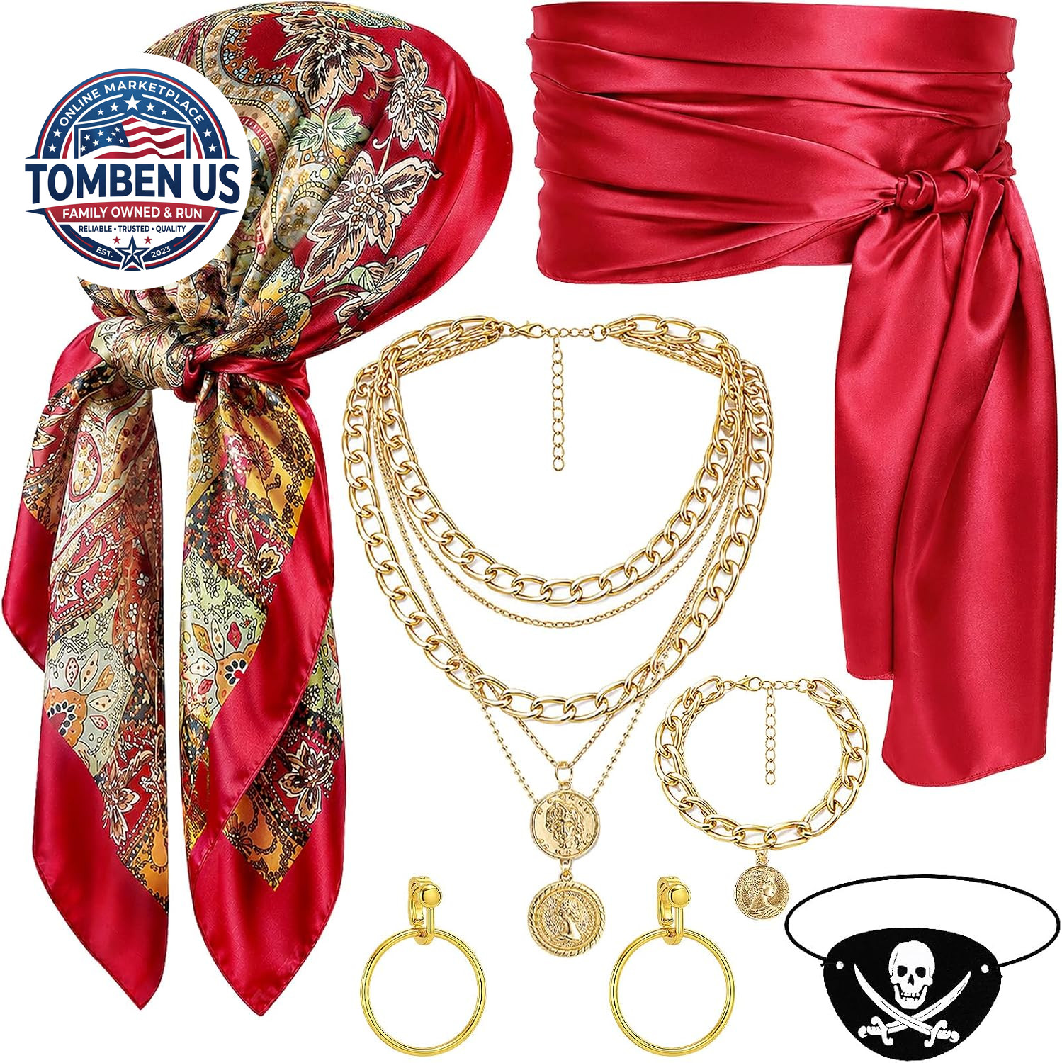 6 PCS Pirate Costume Accessories Women Men,Easy Halloween Costume