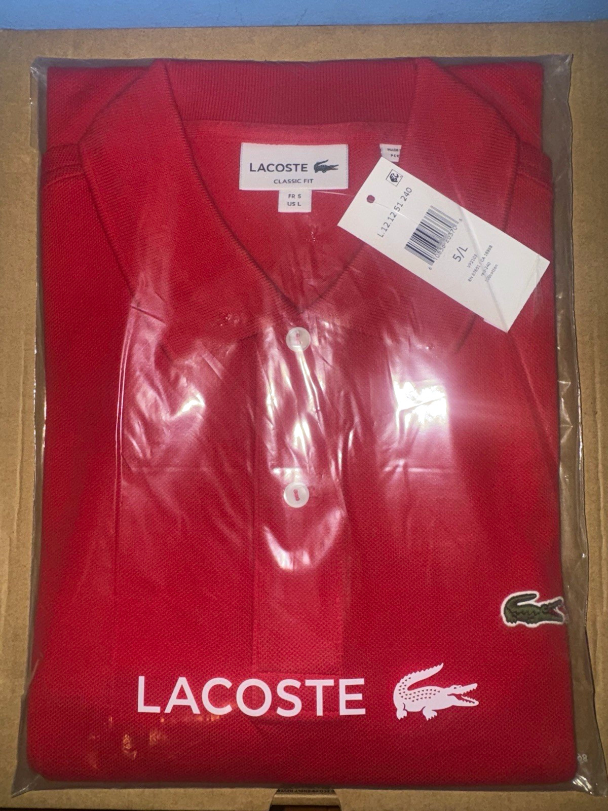 Lacoste Men\'s L Red Cotton Classic Fit Polo Shirt Crocodile Logo Golf Lacoste Men\'s L Red Cotton Classic Fit Polo Shirt Crocodile Logo Golf