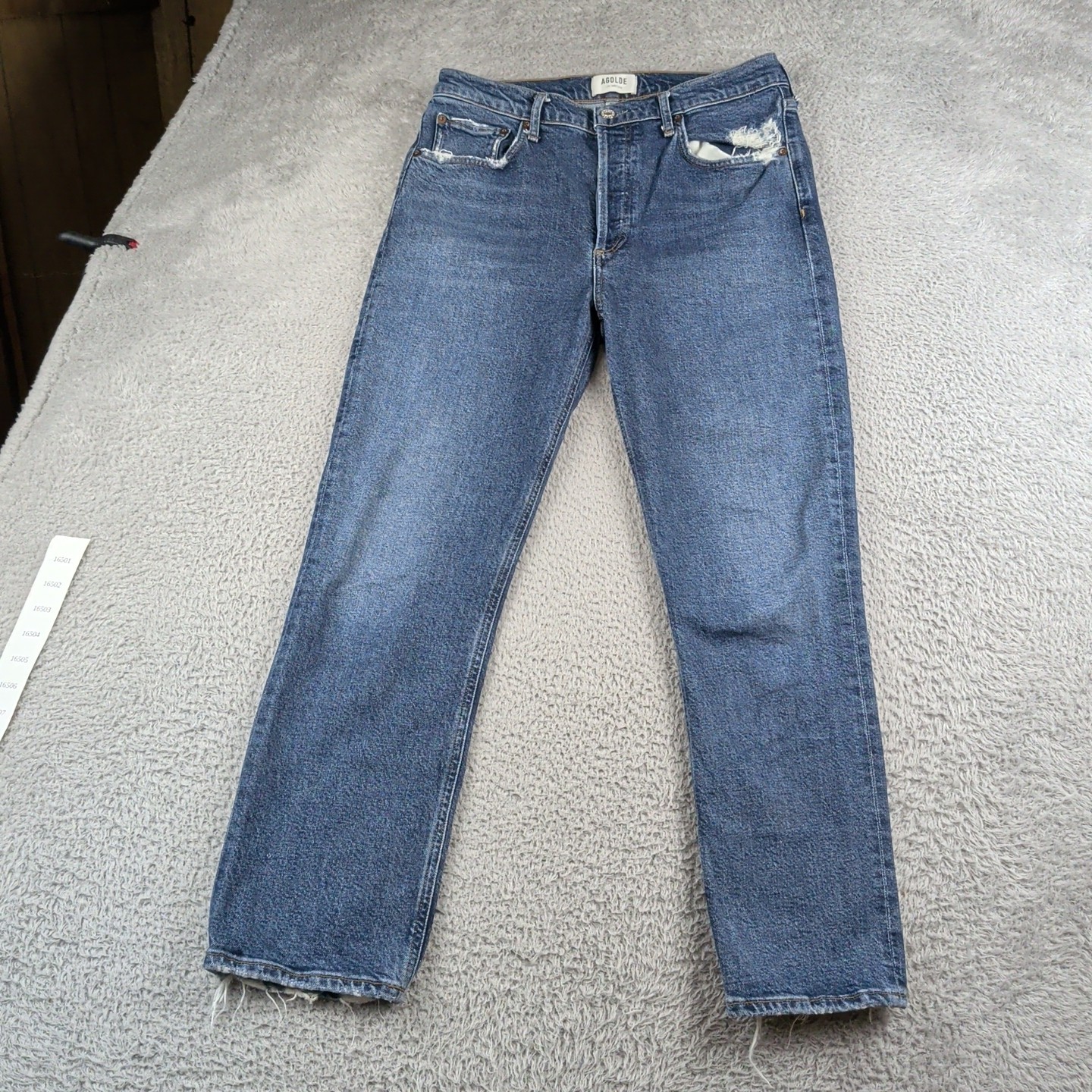 AGOLDE Jeans Women 29 Blue Riley High Rise Straight Crop Stretch Denim Buttonfly