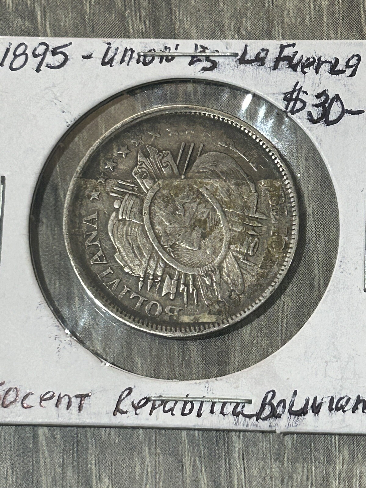 1895 Union ES LaFuerla 50 Cent Republica Boliviana Coin