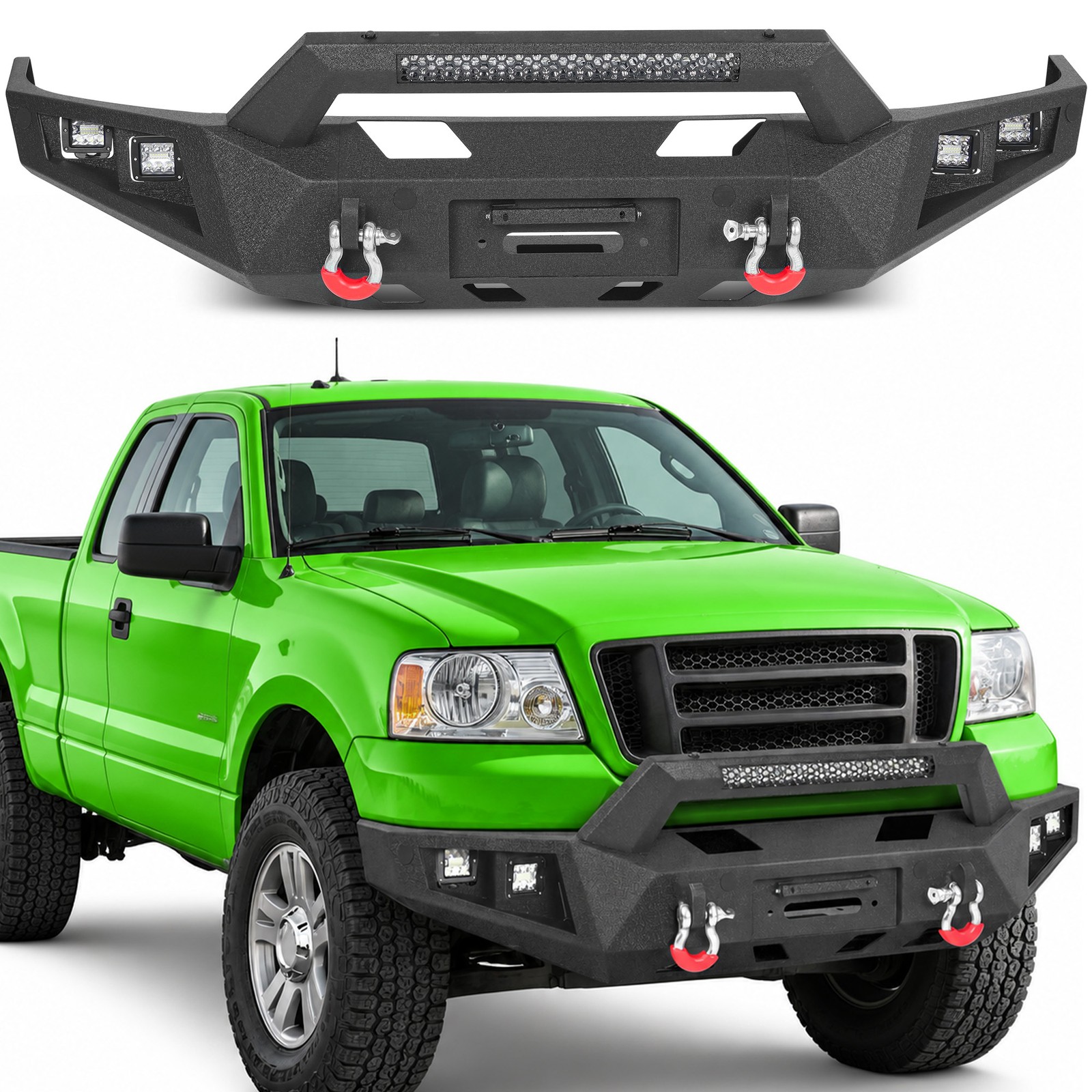 Front Bumper W/Winch Plate LED Lights Pickup Truck For 2004-2008 Ford F-150 F150