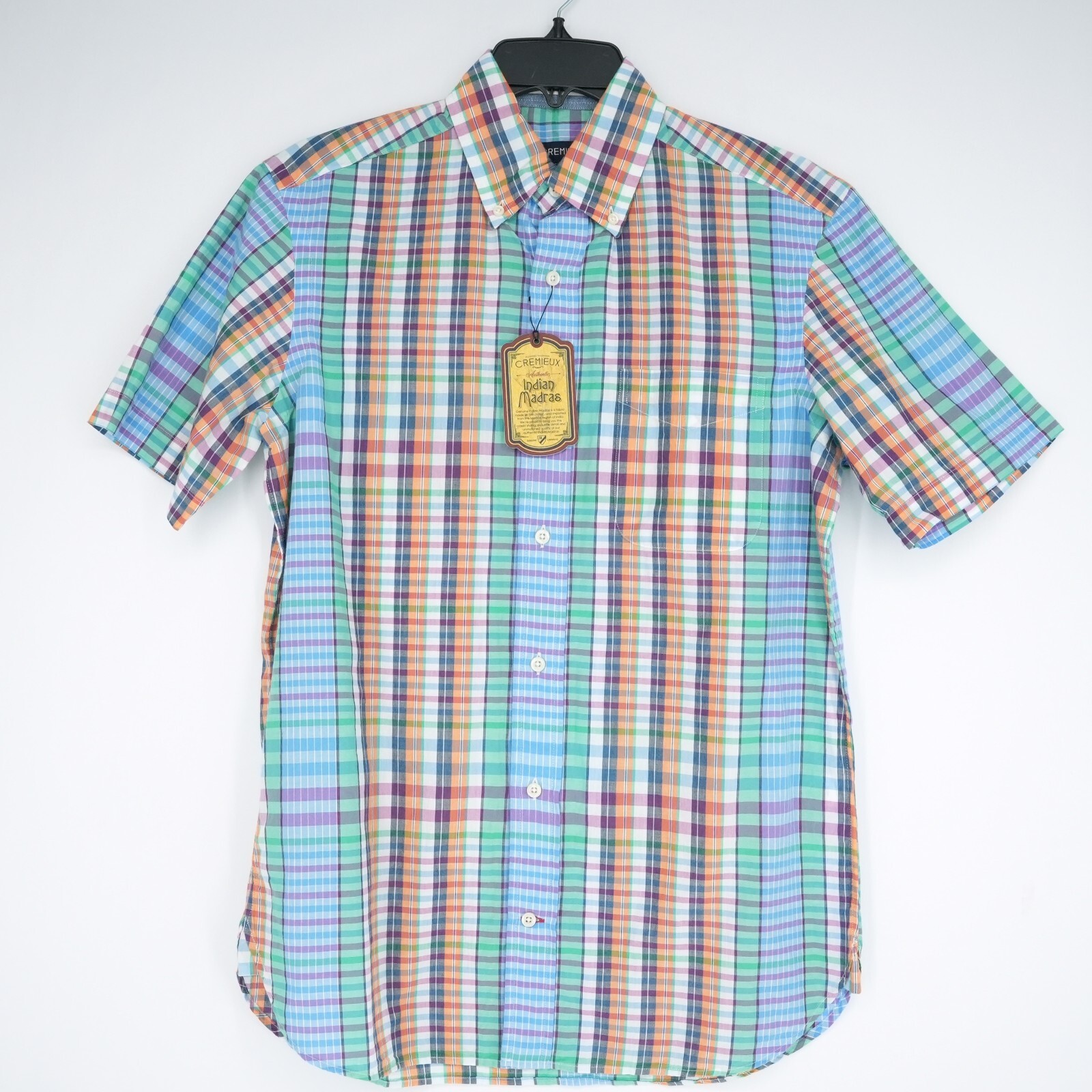 Cremieux Indian Madras Men\'s Short-Sleeve Shirt S Multi Color Check NWT $75