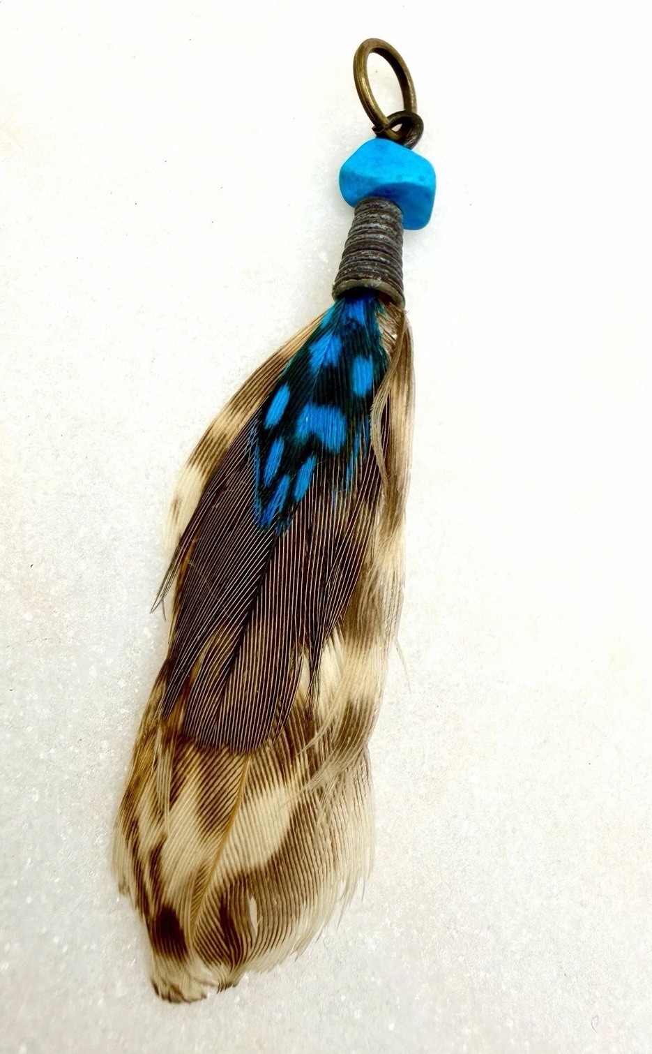 Estate Jay Feather Native Navajo Pendant Turquoise Silver Prayer Spiritual Bless