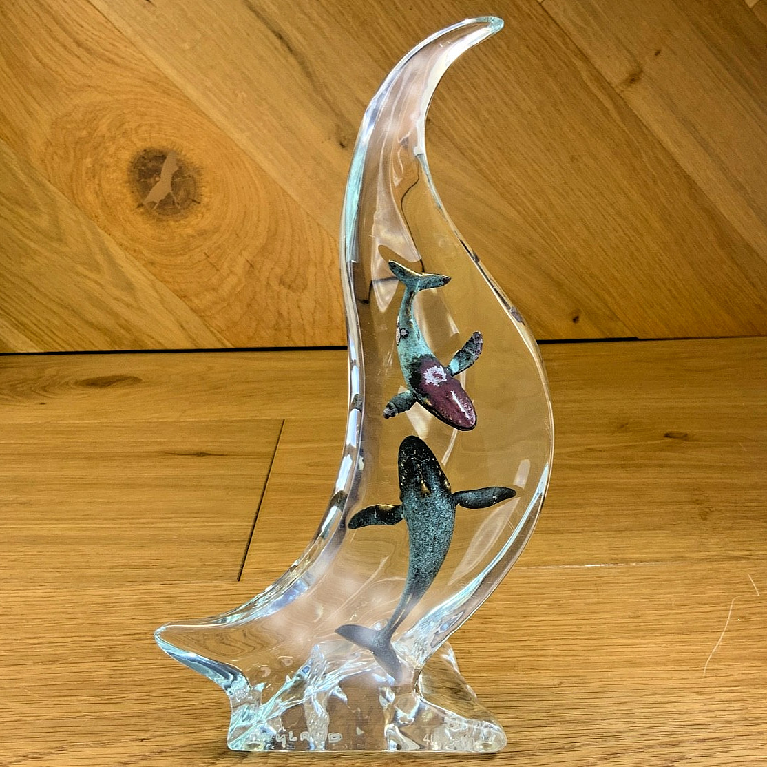 Robert Wyland Humpback Realm Whale Sculpture Limited 418 of 2000 Lucite Bronze