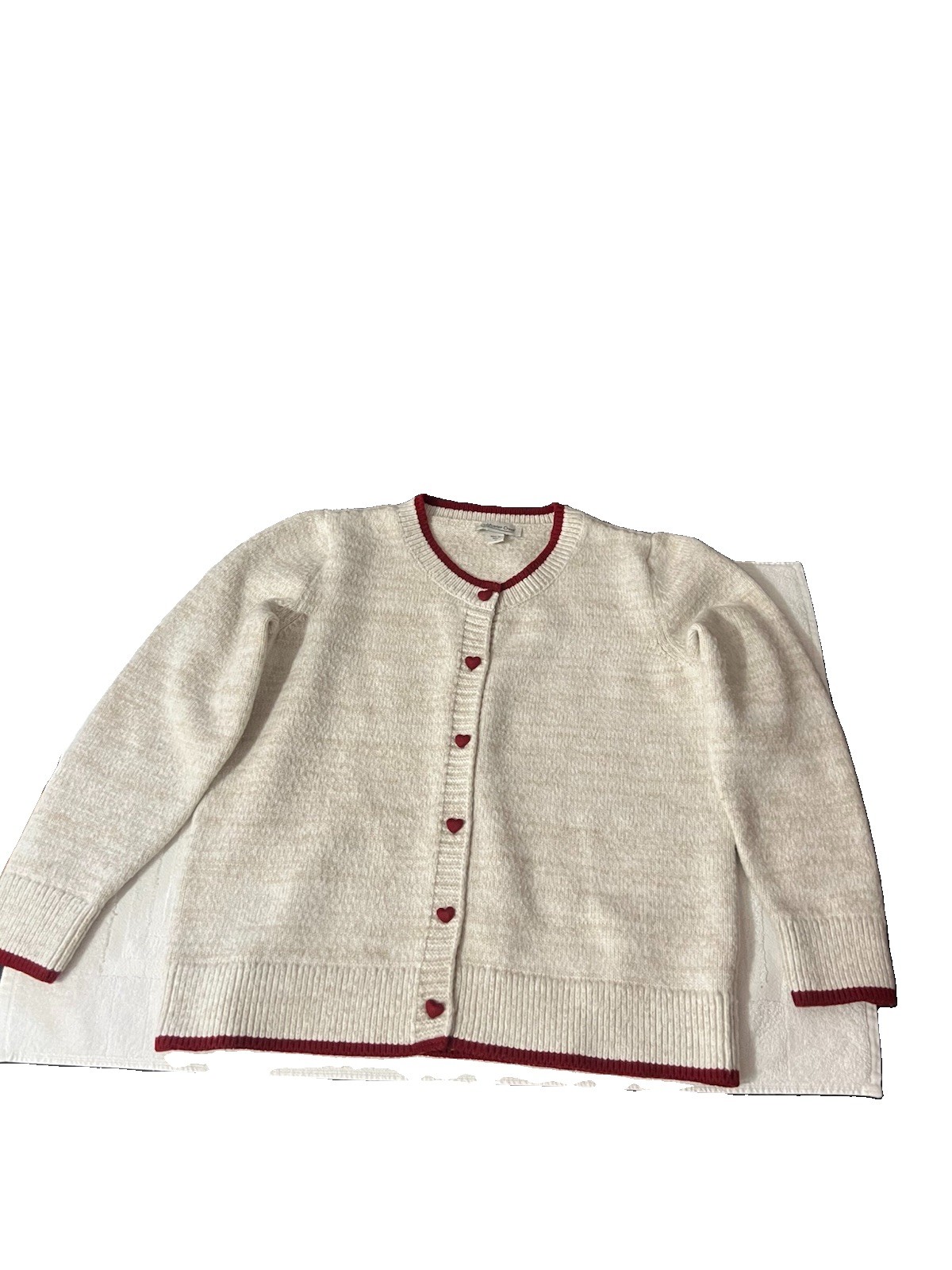Cold water Creek Cute As A Button Cardigan Sweater Ivory Red Heart Buttons Med Cold water Creek Cute As A Button Cardigan Sweater Ivory Red Heart Buttons Med