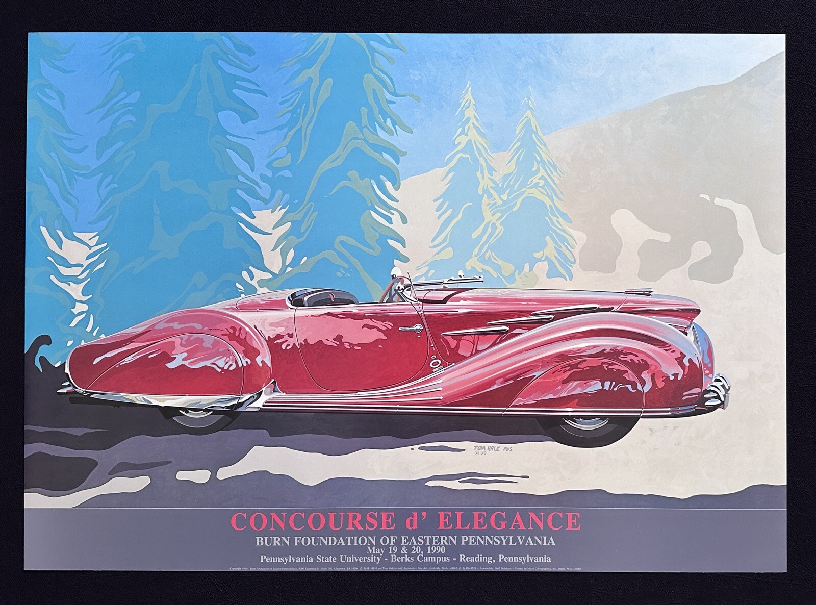 1990 Burn Foundation Eastern Pennsylvania Concours Poster 1947 Delahaye TOM HALE
