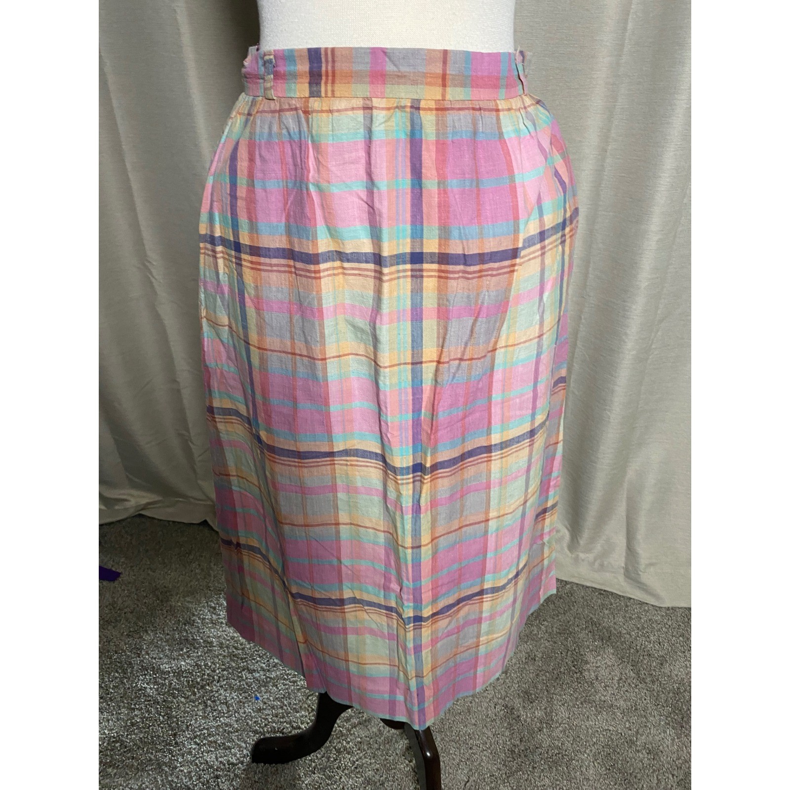 Vintage 70s Pastel Plaid Midi Skirt ILGWU Pink Orange High Waist Retro Pocket S Vintage 70s Pastel Plaid Midi Skirt ILGWU Pink Orange High Waist Retro Pocket S