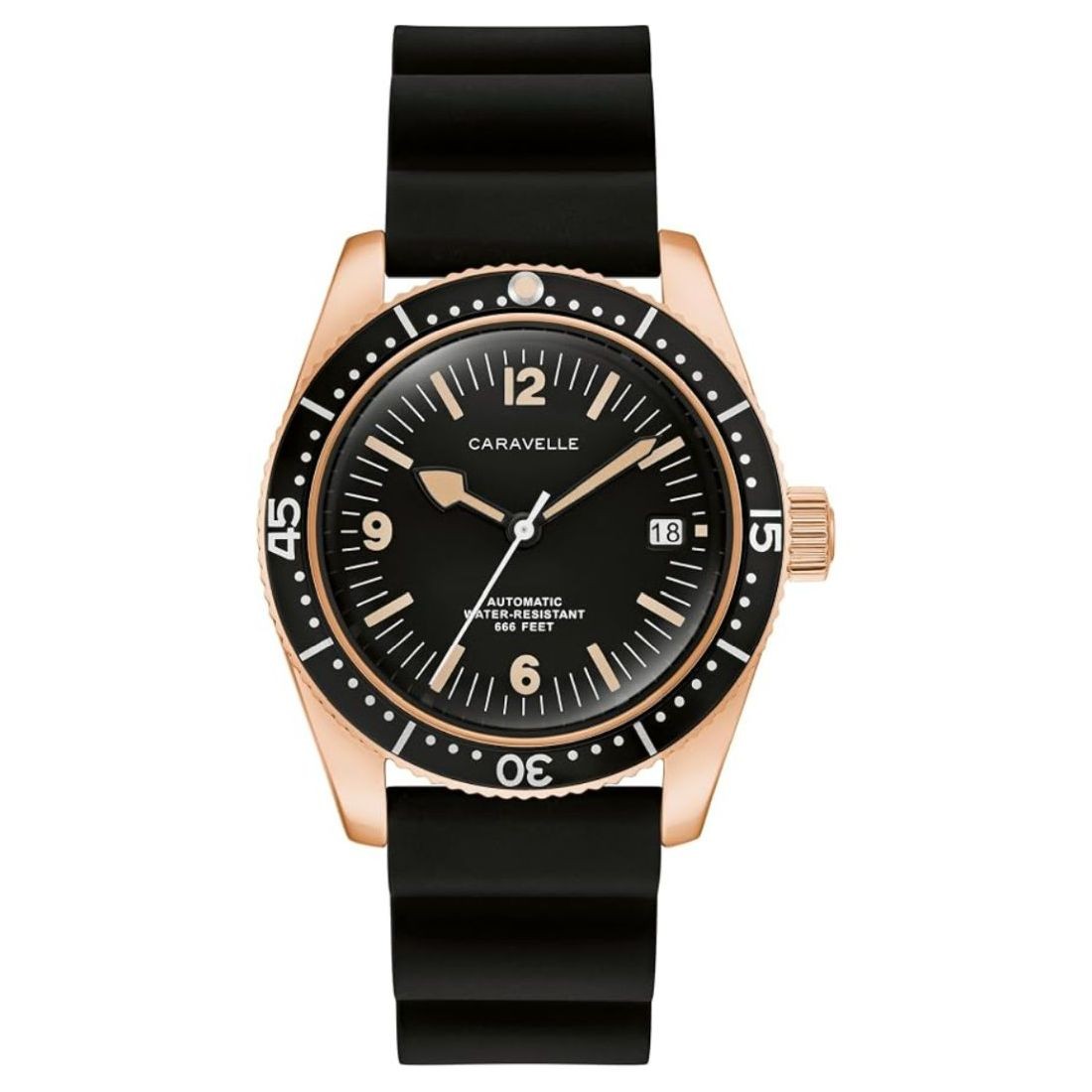 Caravelle by Bulova Vintage Sea Hunter Men\'s Black Dial Automatic Watch 44B130