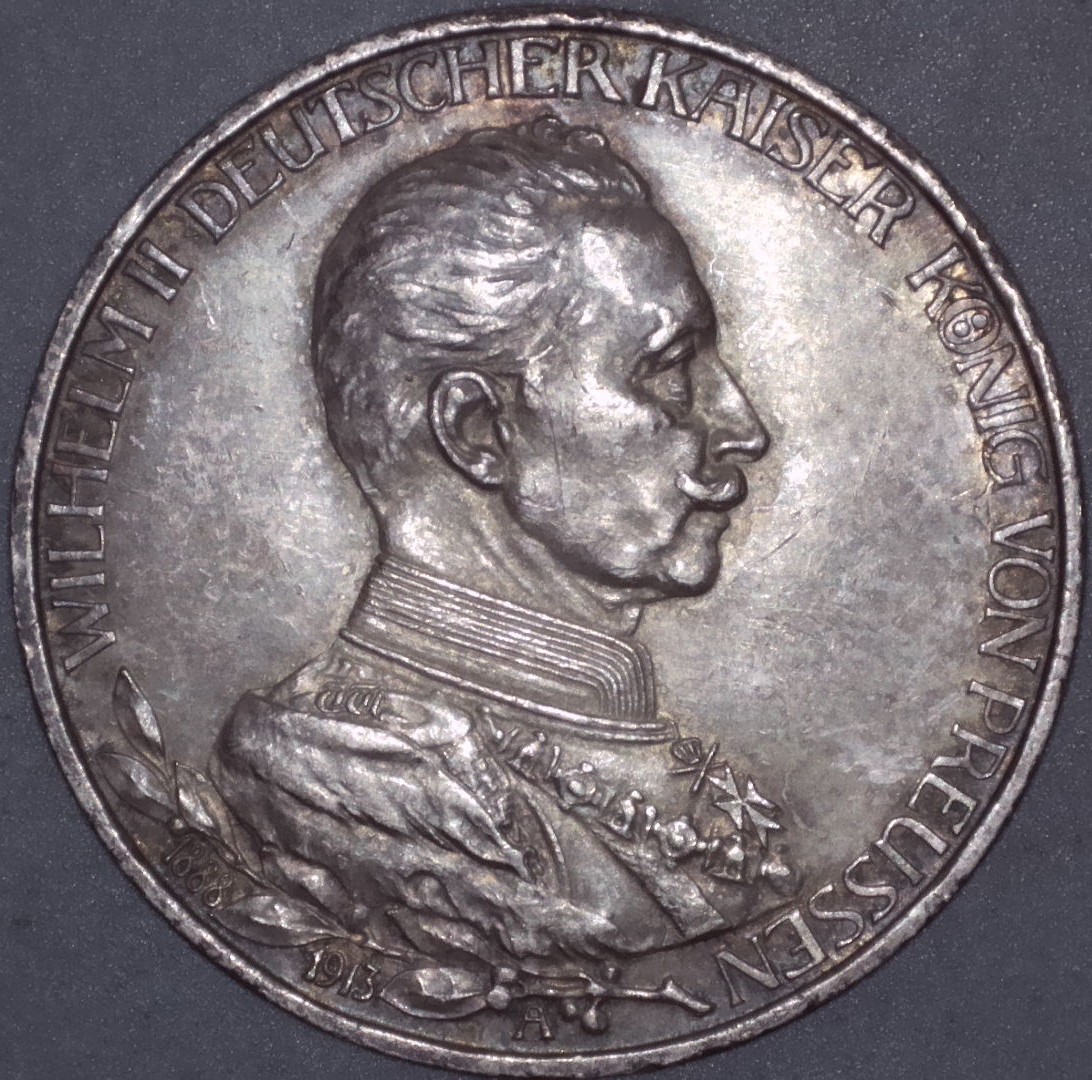 1913 Prussia 25th Anniversary of the Reign of King Wilhelm II / Toned Slider BU