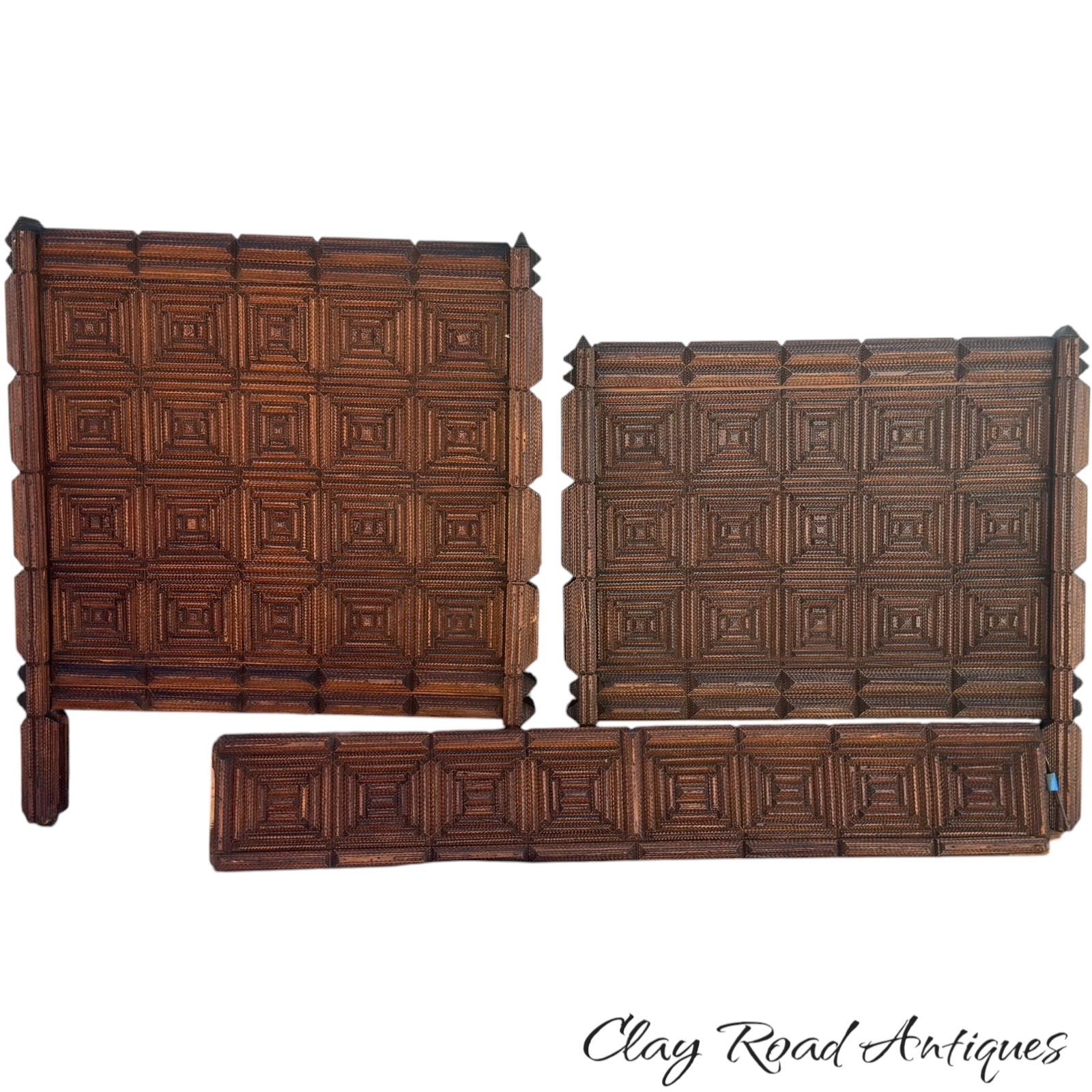 Antique Tramp Art day Bed geometric chip carved exceptional folk art rare 1890