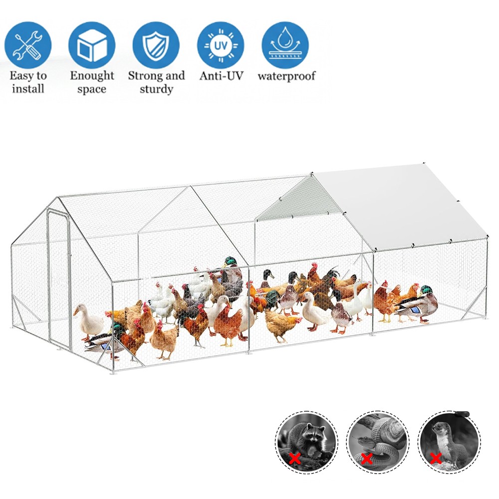 10x20 FT Large Metal Chicken Coop Walk-in Poultry Cage Chicken Hen Run House US