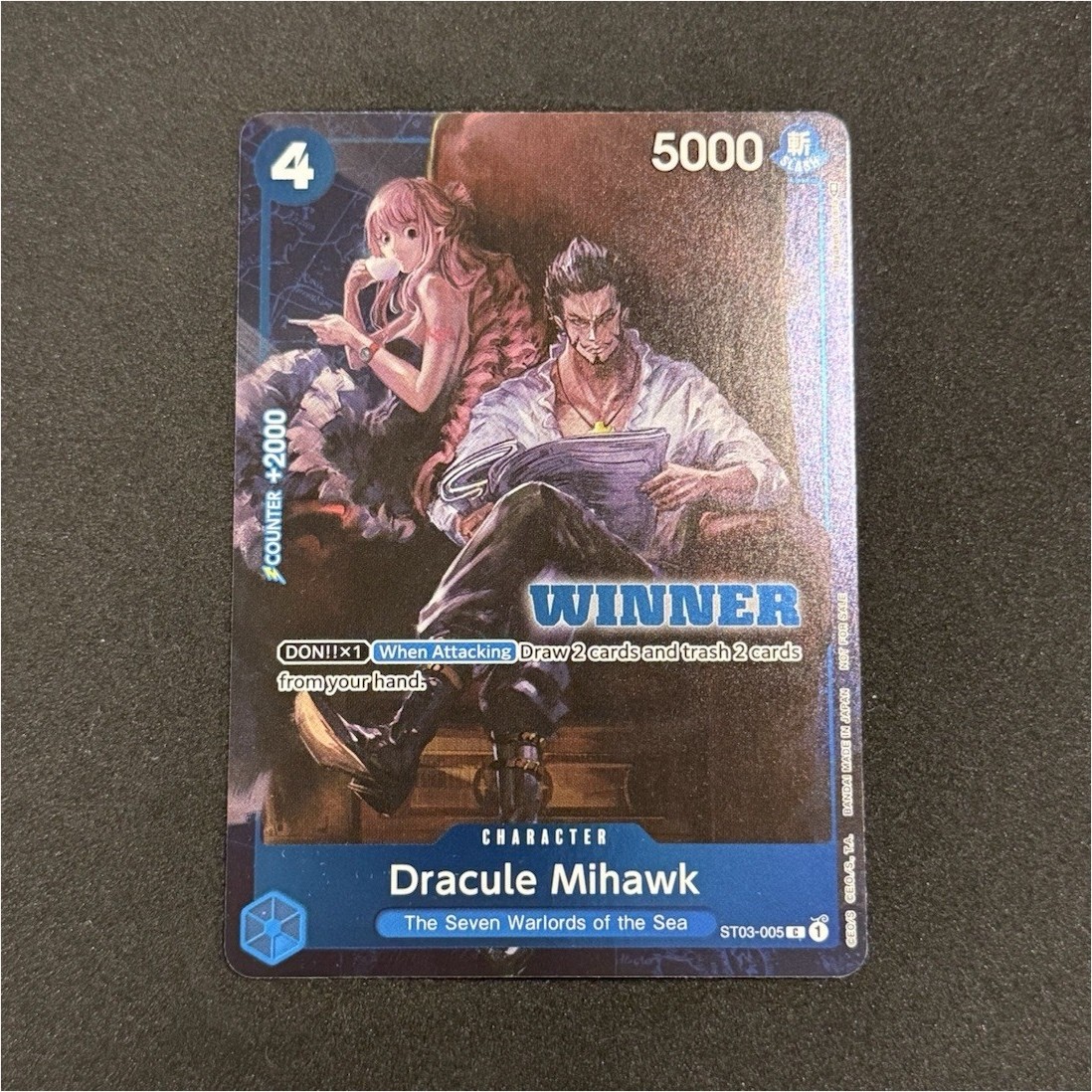 2023 Bandai Dracule Mihawk Winner Foil Character ST03-005 ENG 2023 Bandai Dracule Mihawk Winner Foil Character ST03-005 ENG