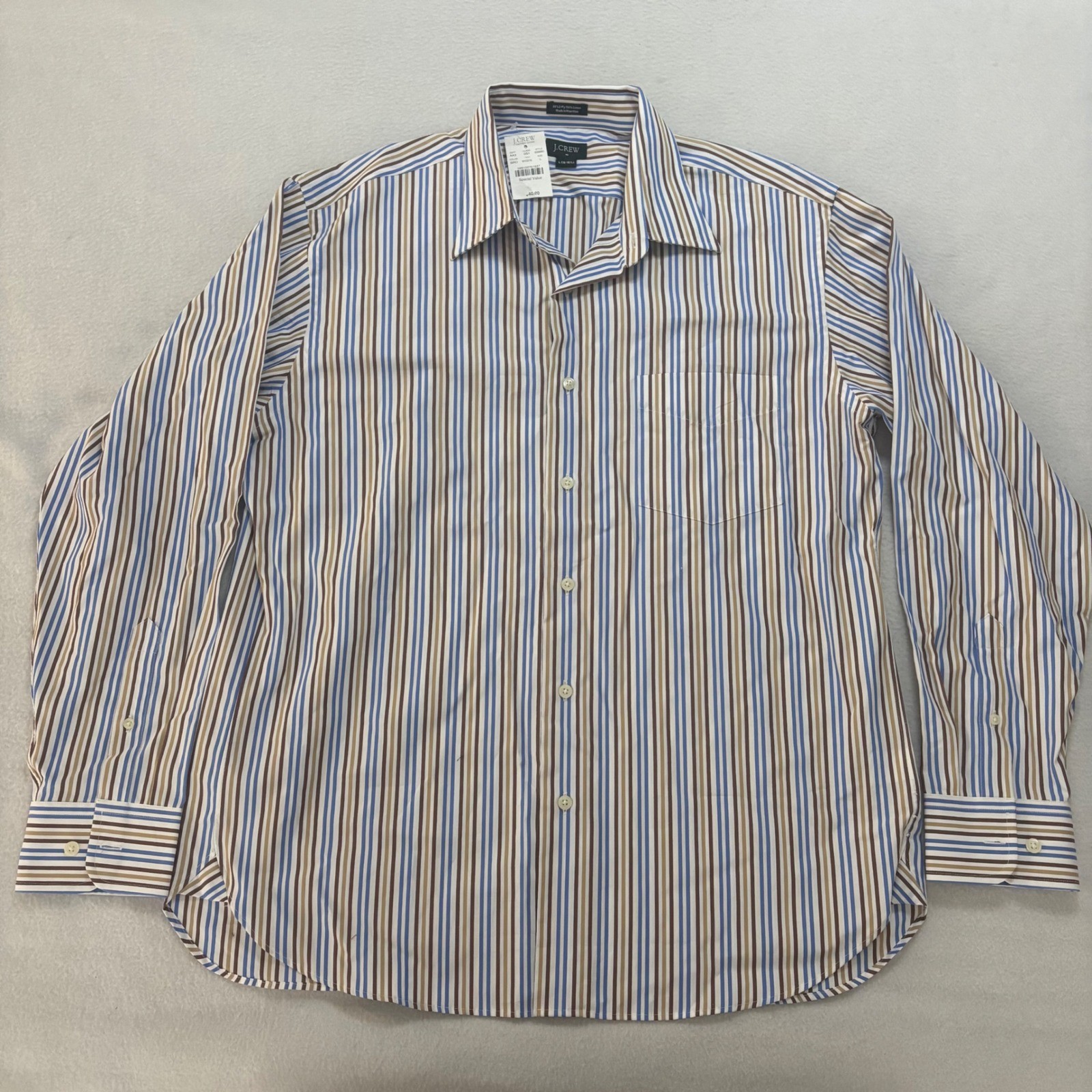 J.Crew Factory Mens Blue Brown Striped Cotton Dress Shirt Large 69880 NWT J.Crew Factory Mens Blue Brown Striped Cotton Dress Shirt Large 69880 NWT