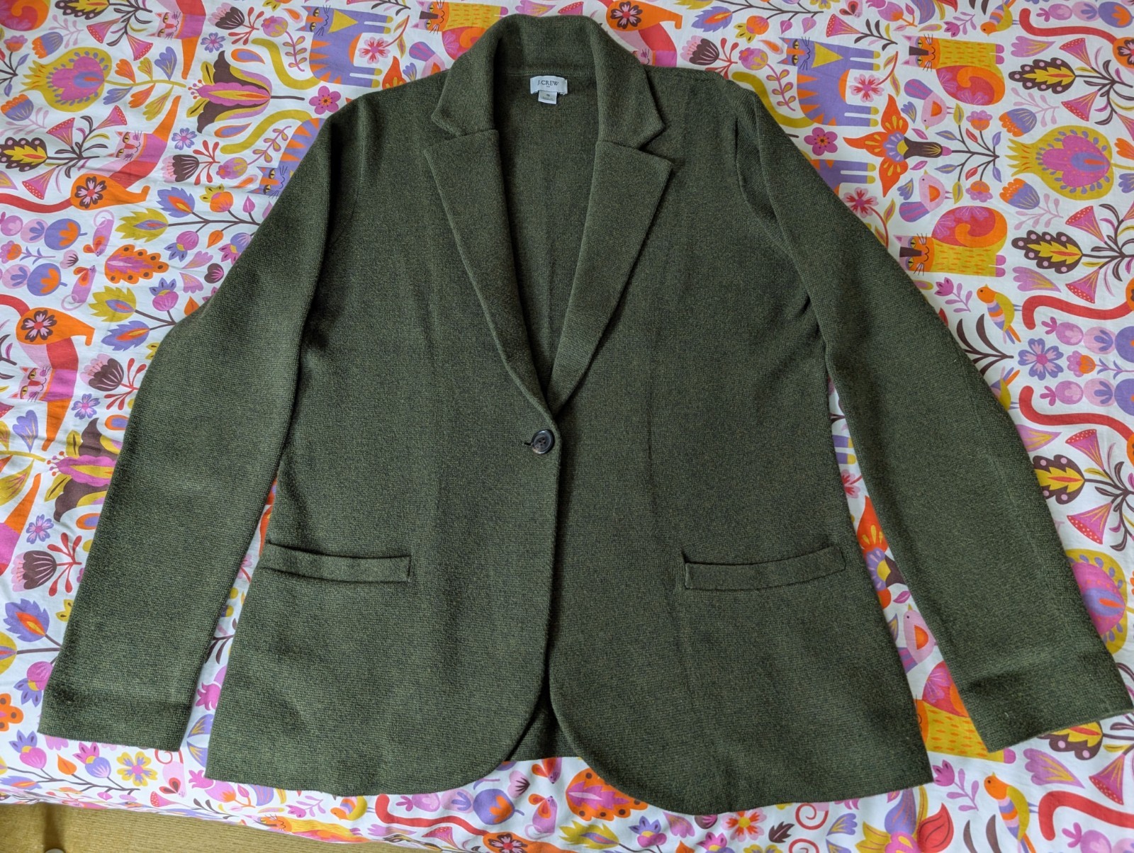 J.Crew Olive Green Schoolboy Cotton Knit Sweater Blazer Jacket Sz S J.Crew Olive Green Schoolboy Cotton Knit Sweater Blazer Jacket Sz S