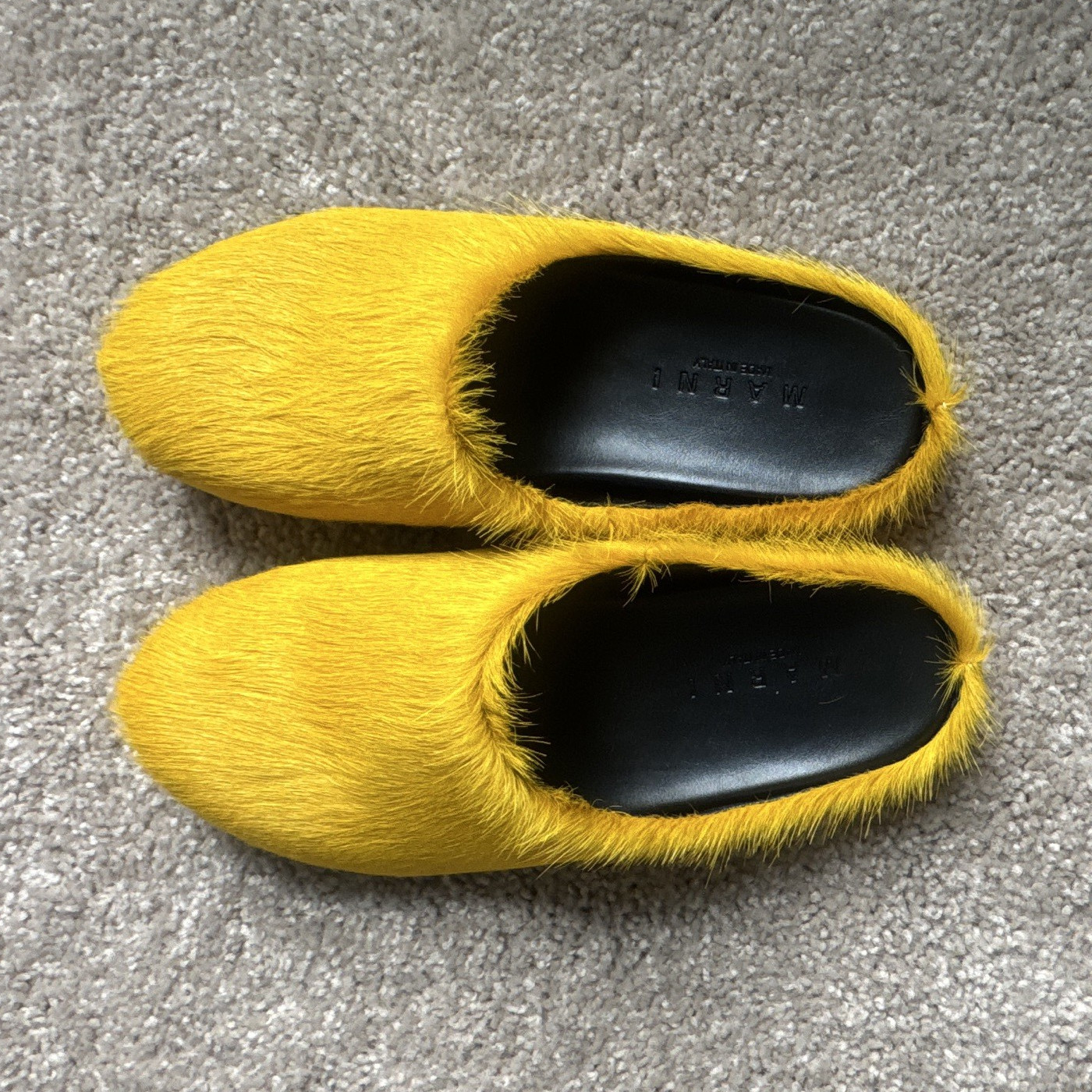 Marni Yellow Faux Fur Mule Slippers Slip-On EU 43 US 10 New w/ Box