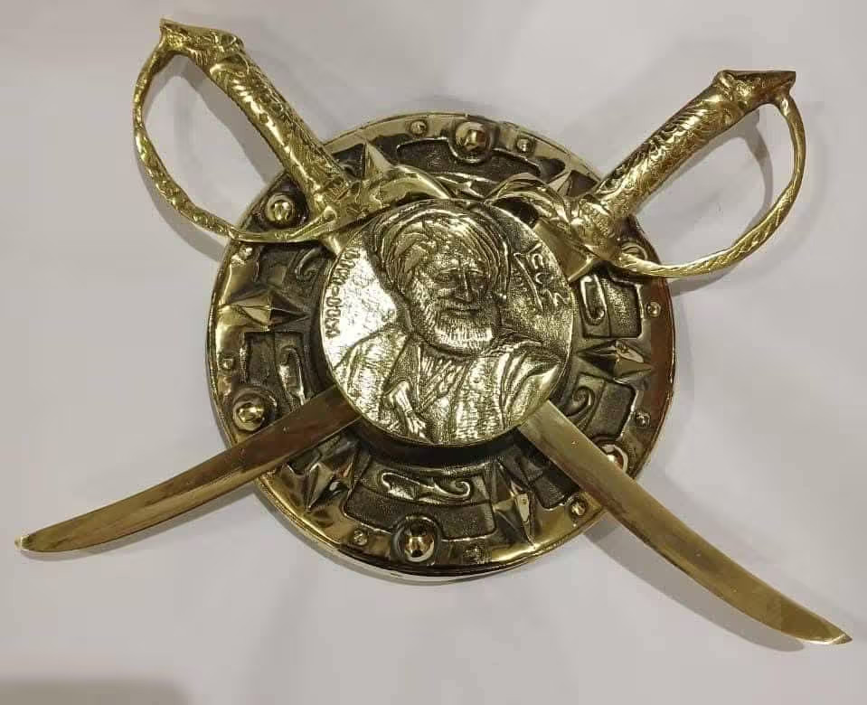 Heavy Brass Shield Crossed Swords Muhammad Ali Pasha Wall Decor Egyptian Art 3kg