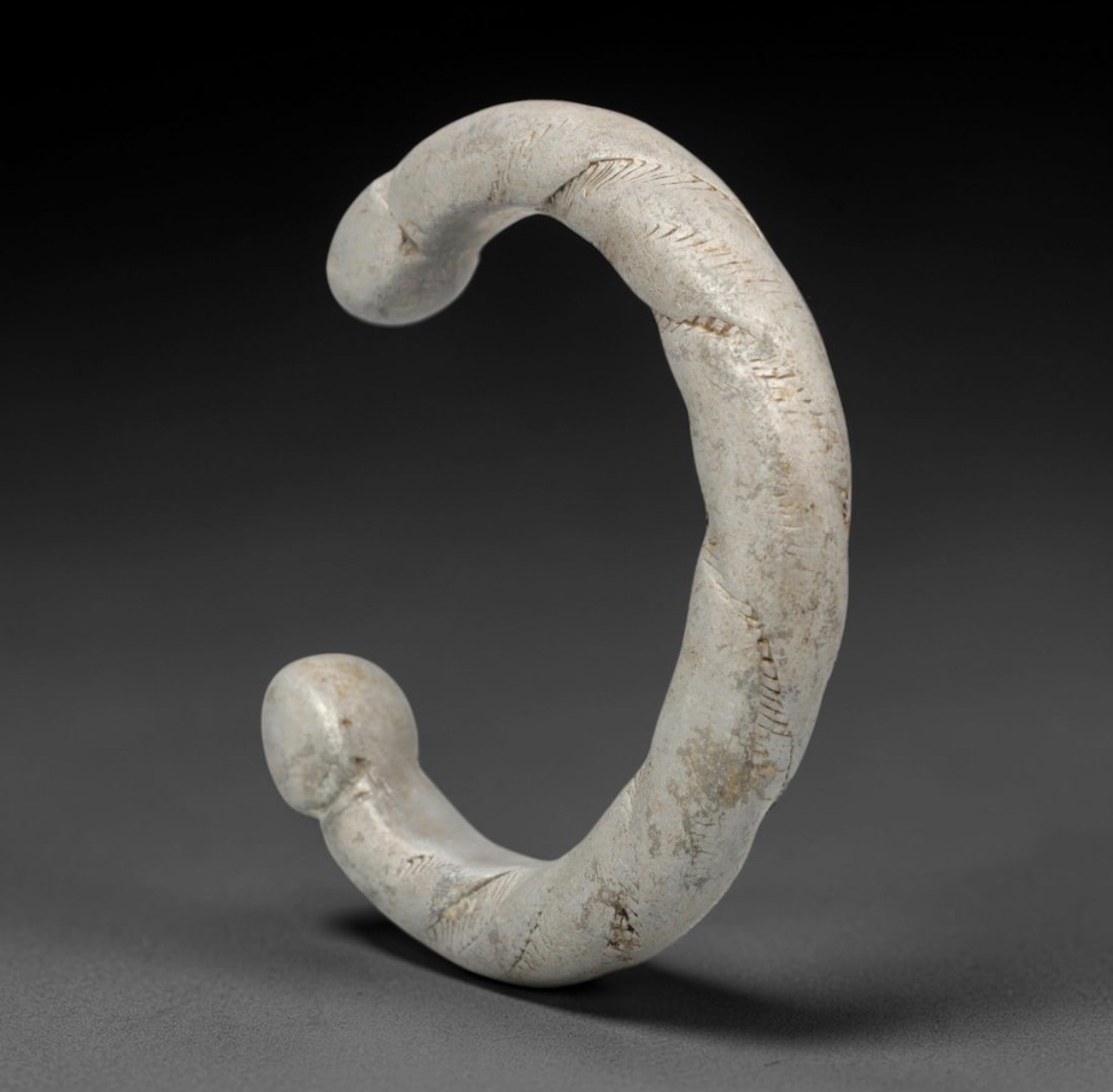 African Silvered Aluminum Bracelet with Spiraled Body