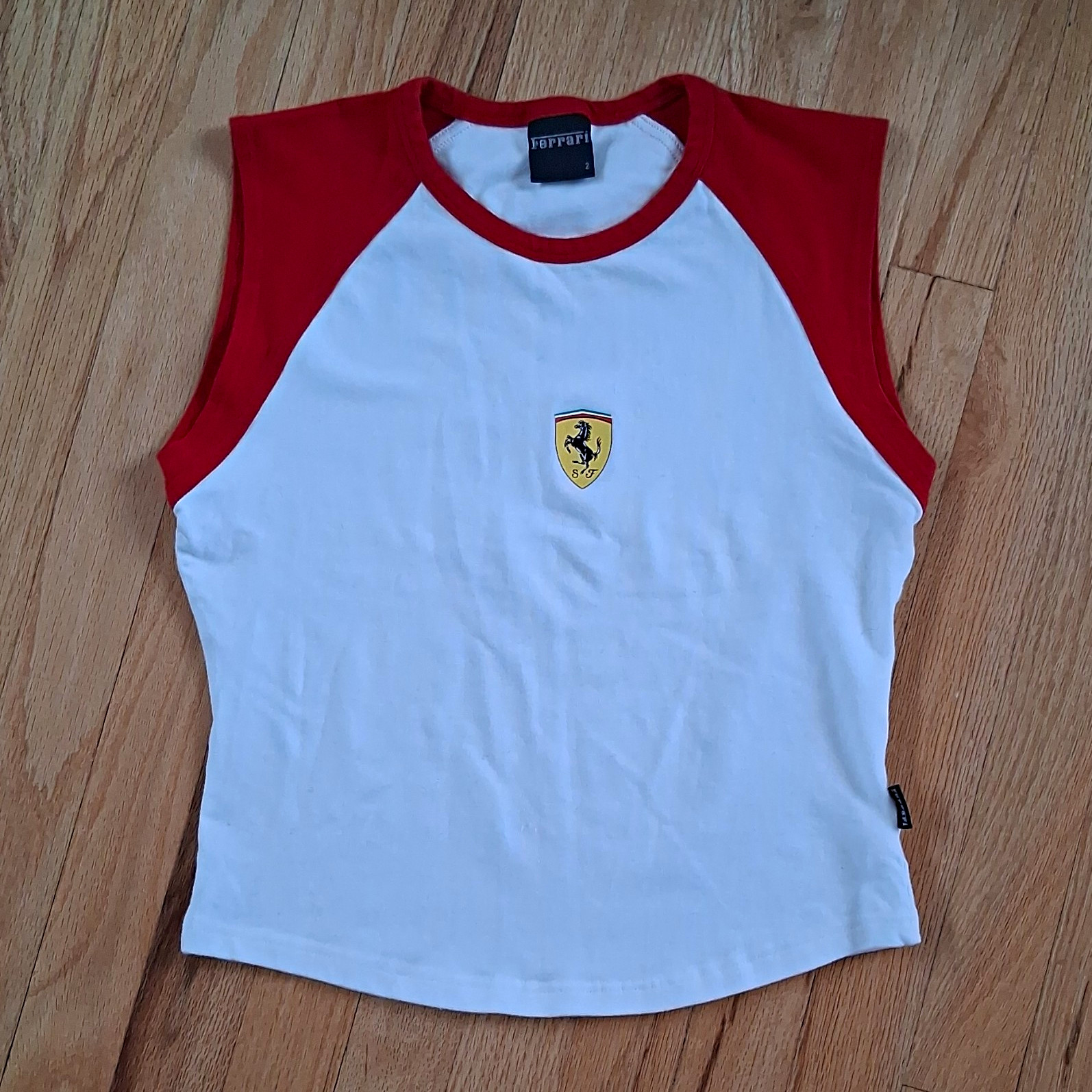 NWOT Ferrari Ladies Duo Color Top Shield Logo Sleeveless T-Shirt White/Red NWOT Ferrari Ladies Duo Color Top Shield Logo Sleeveless T-Shirt White/Red
