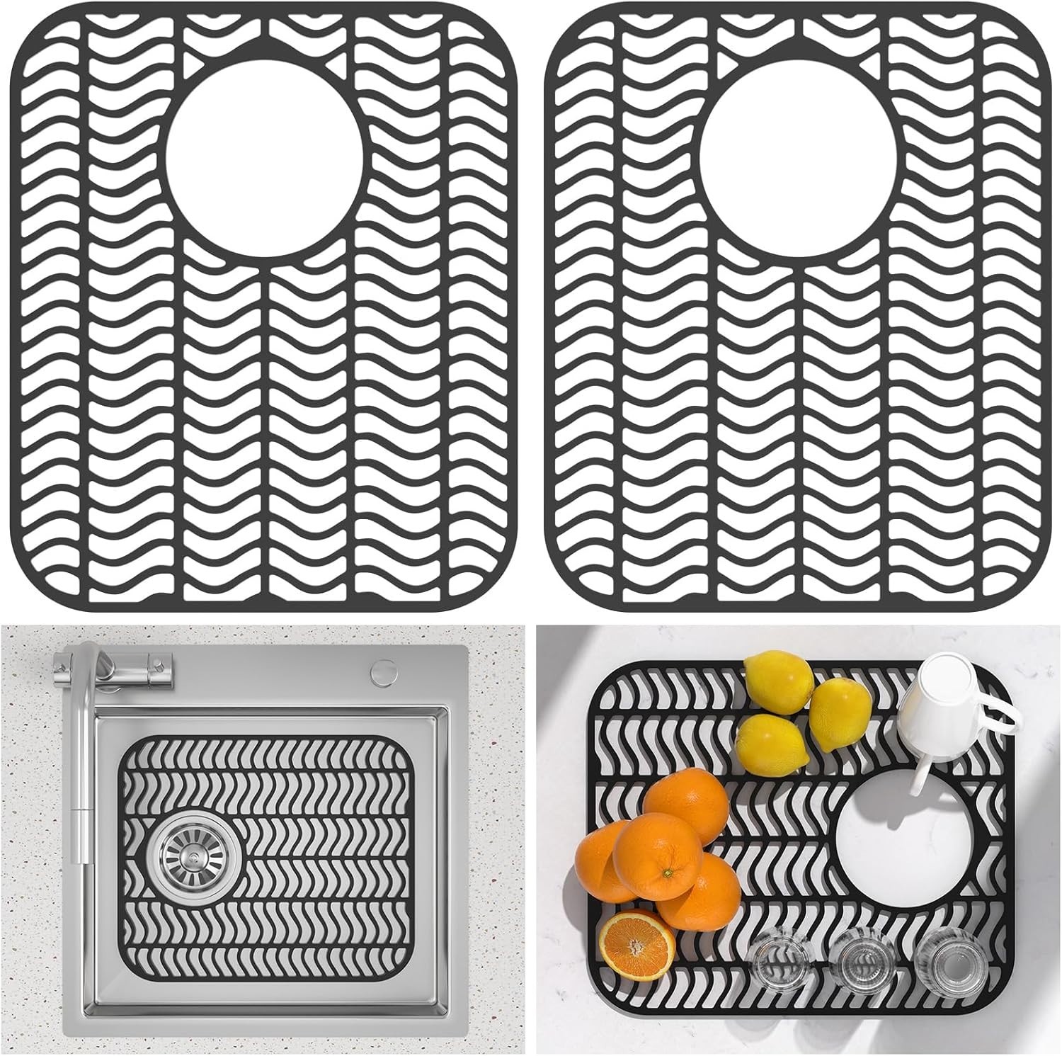 TOOVEM 2Pcs Kitchen Sink Mats Non-Slip Heat Resistant Silicone Folding Sink Mat TOOVEM 2Pcs Kitchen Sink Mats Non-Slip Heat Resistant Silicone Folding Sink Mat