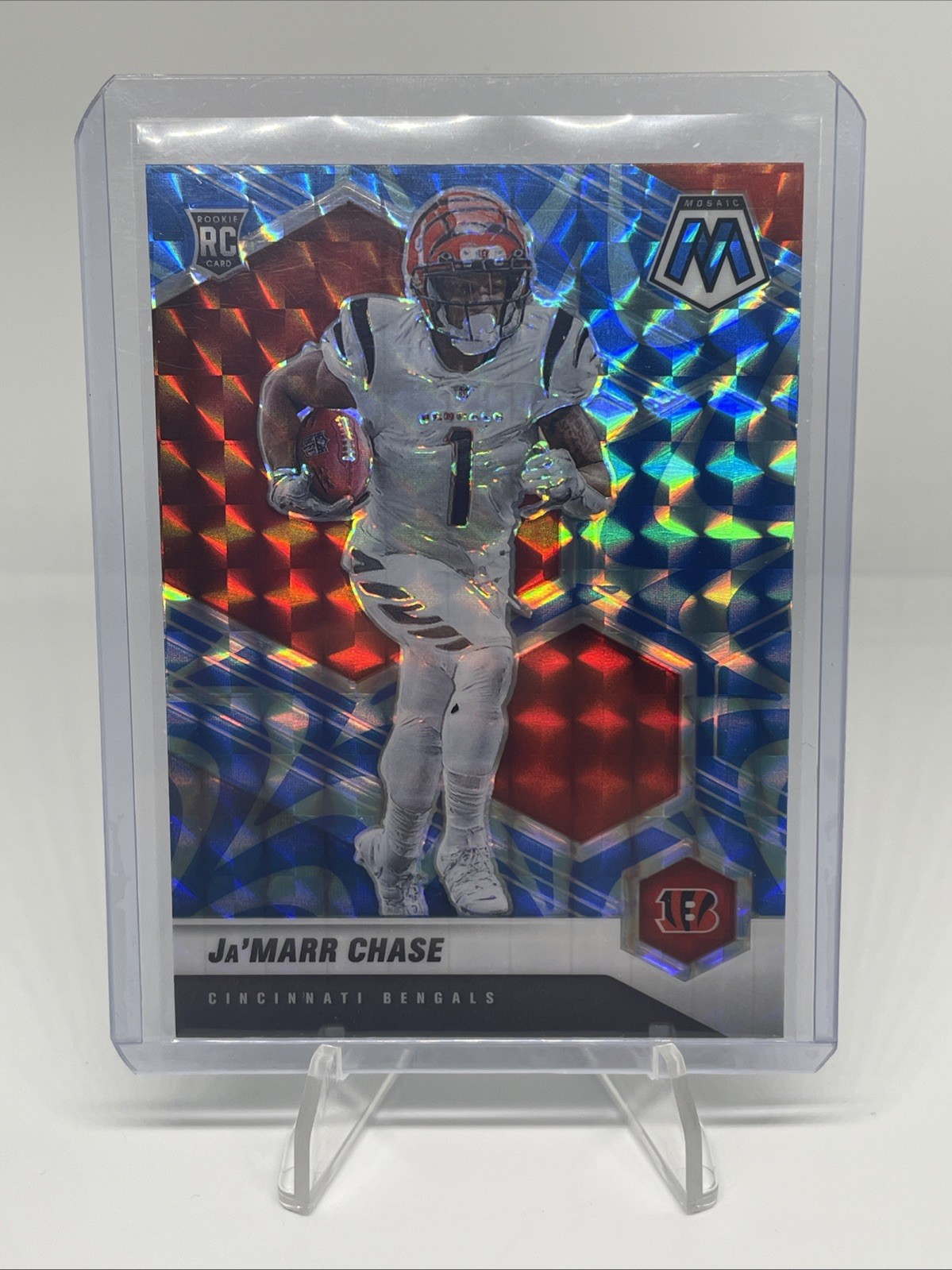 2021 Panini Mosaic - Rookies Ja\'Marr Chase #307 Reactive Blue Mosaic Prizm (RC) 2021 Panini Mosaic - Rookies Ja\'Marr Chase #307 Reactive Blue Mosaic Prizm (RC)