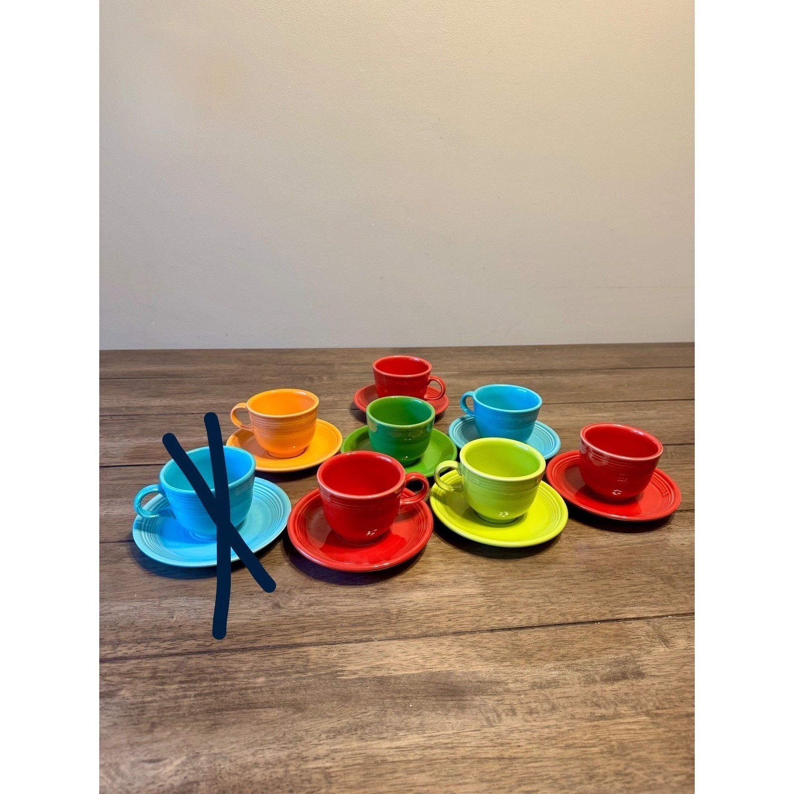 Fiesta Homer Laughlin Rainbow Coffee Cup & Saucer Set 14 Pc Vintage USA