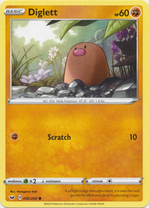 Diglett - 092/202 - Common (Near Mint) Sword & Shield Base Set - Fighting Pokémo