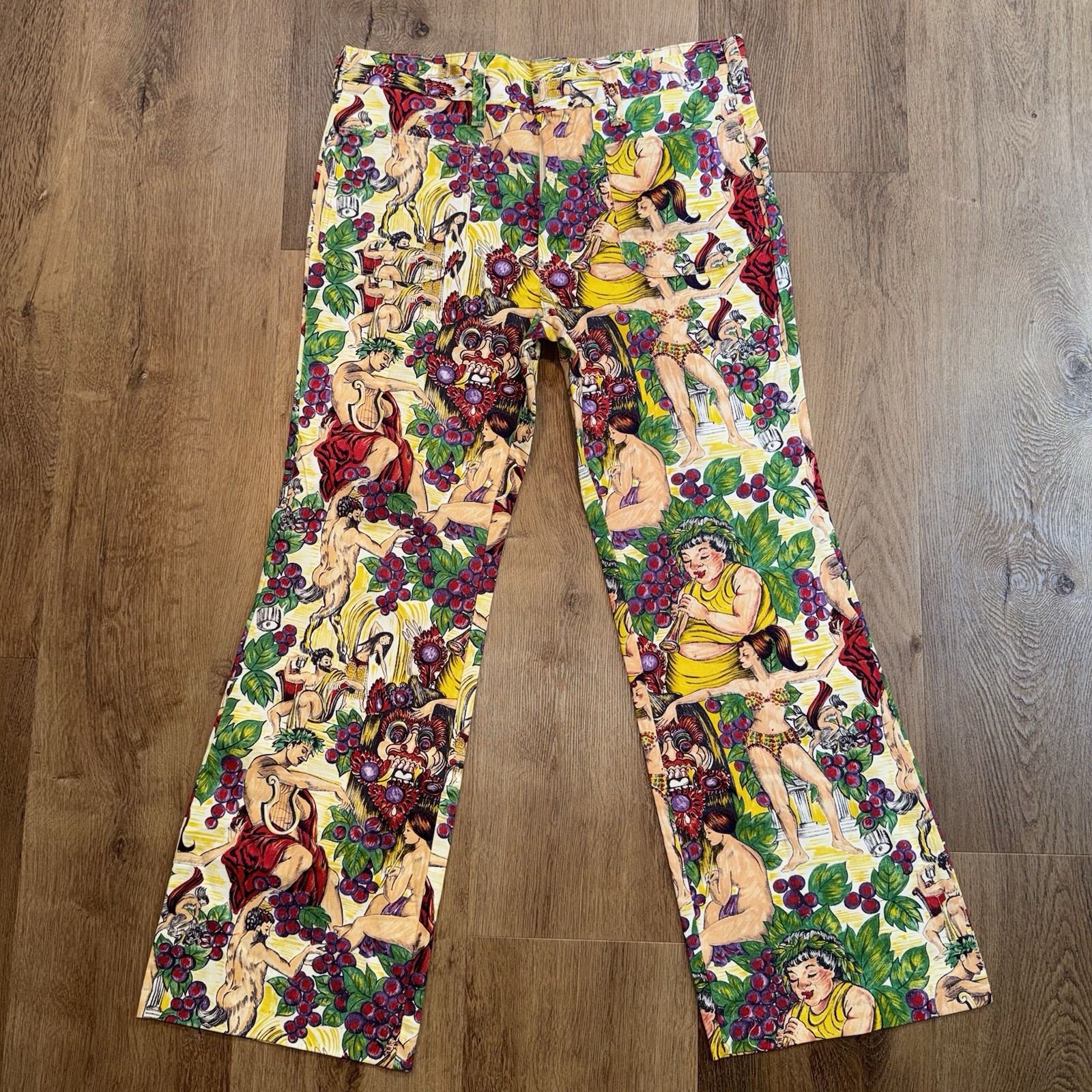 Vtg 60s 70s Bell Bottom Pants Mens 36 31 Hand Painted Hippie Mod Montgomery Ward