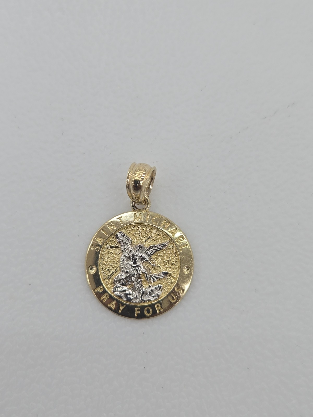 10kt Saint Michael Gold Pendant Real Gold Bail fit Up To 2mm Brand New 1.2 Grm 10kt Saint Michael Gold Pendant Real Gold Bail fit Up To 2mm Brand New 1.2 Grm