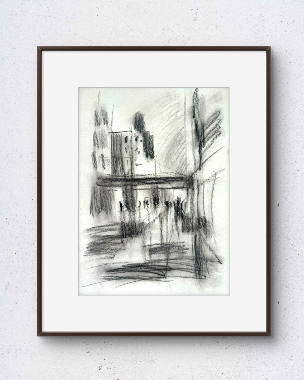 Downtown Walk No.2 9x12 Original Charcoal Drawing Home Interior Art On Paper