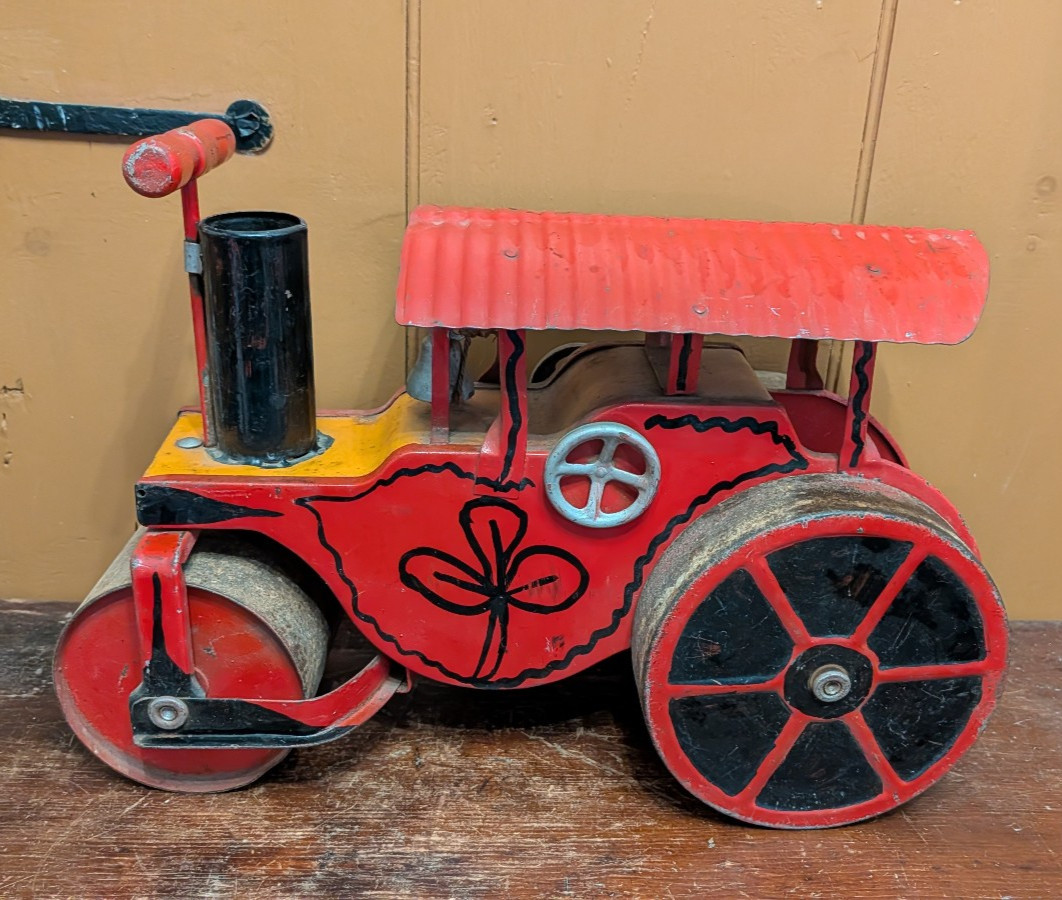 Antique Ride On Keystone Steam Roller 60 Toy Working Nice VTG Folk Art Painting Antique Ride On Keystone Steam Roller 60 Toy Working Nice VTG Folk Art Painting