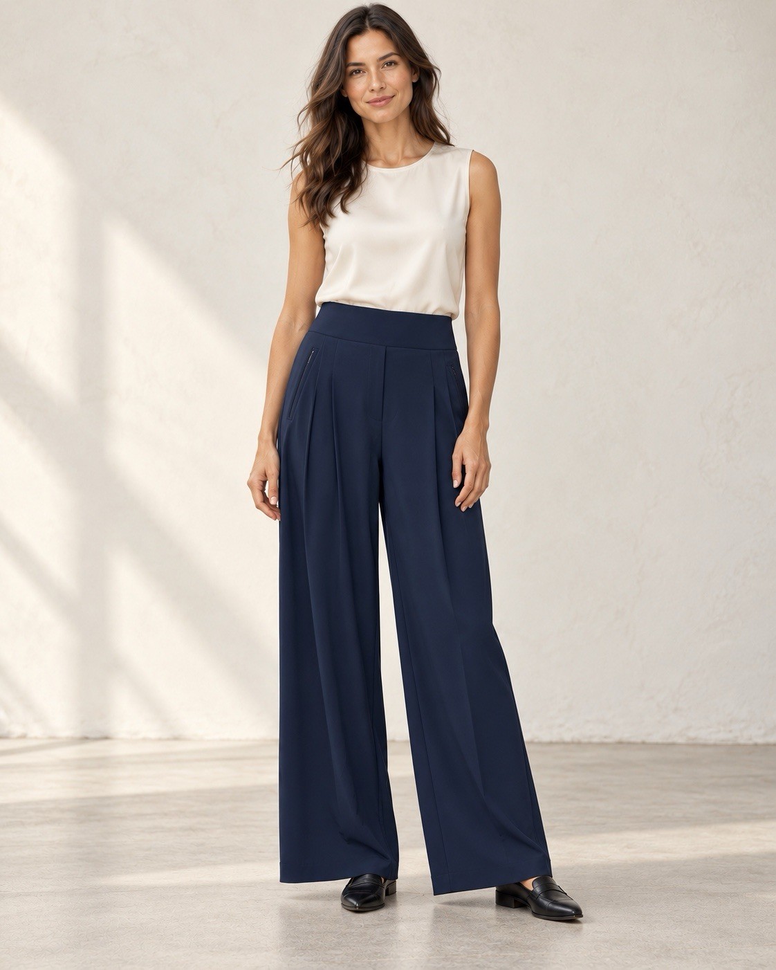 Athleta Womens Brooklyn Heights High Rise Pleated Navy Wide Leg Pant Size 10 Athleta Womens Brooklyn Heights High Rise Pleated Navy Wide Leg Pant Size 10