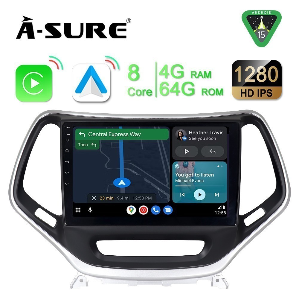 For 2014-2018 Jeep Cherokee 8-Core 4+64G Car Stereo Android14 GPS Sat Nav Radio