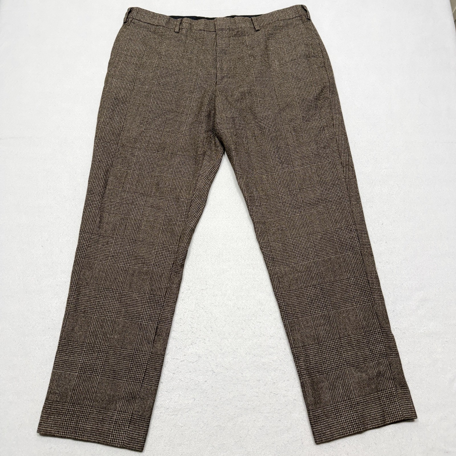 J.Crew Thompson Pants Mens 38x32 Brown Wool Blend Tweed Check Slim Fit Dress