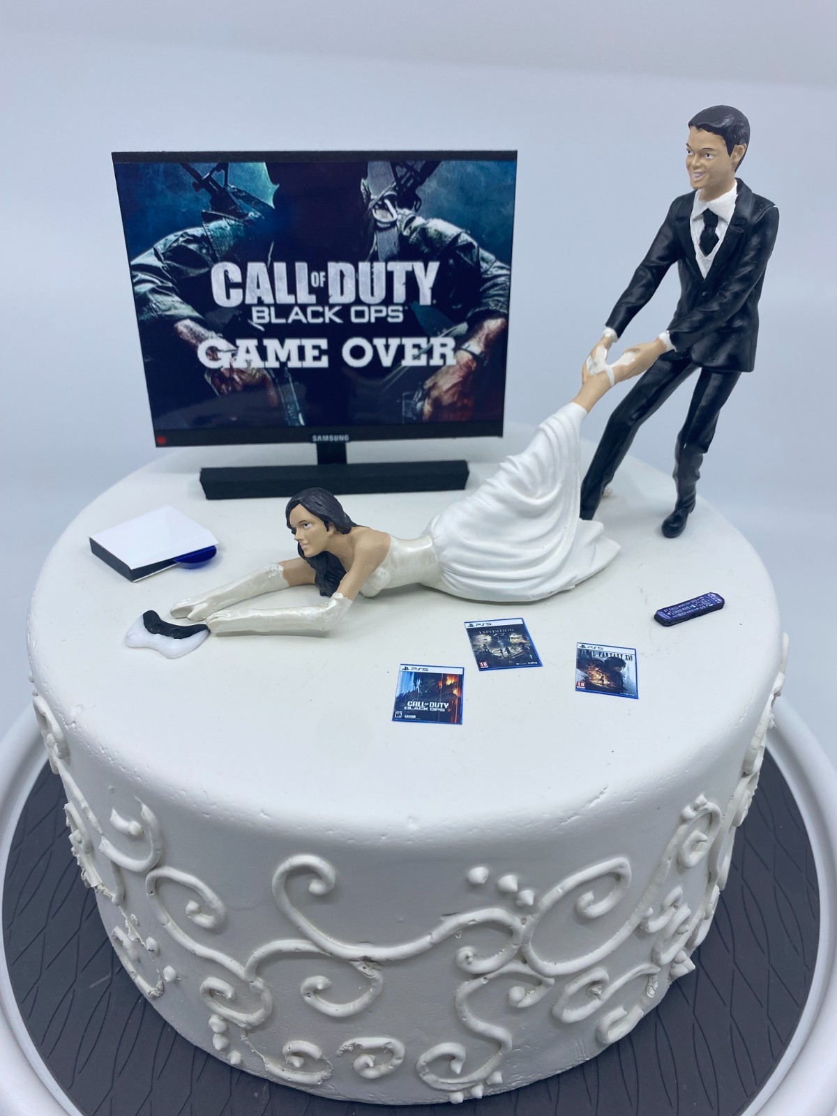 No Gamer Bride and Groom  Funny Wedding cake topper COD or your game