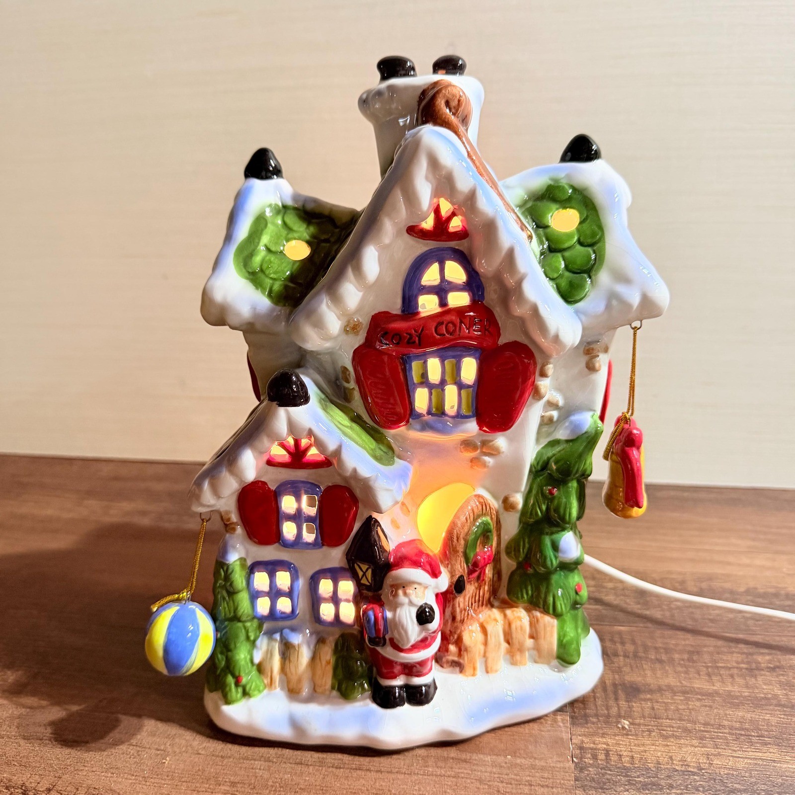 VTG NOS Lighted Christmas House Kozy Corner Santa Village Ceramic 11\