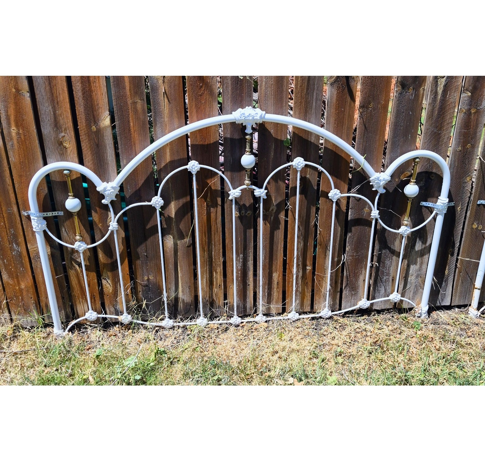 Vintage Elliott King Iron Brass Porcelain Ornate Headboard Footboard Vintage Elliott King Iron Brass Porcelain Ornate Headboard Footboard