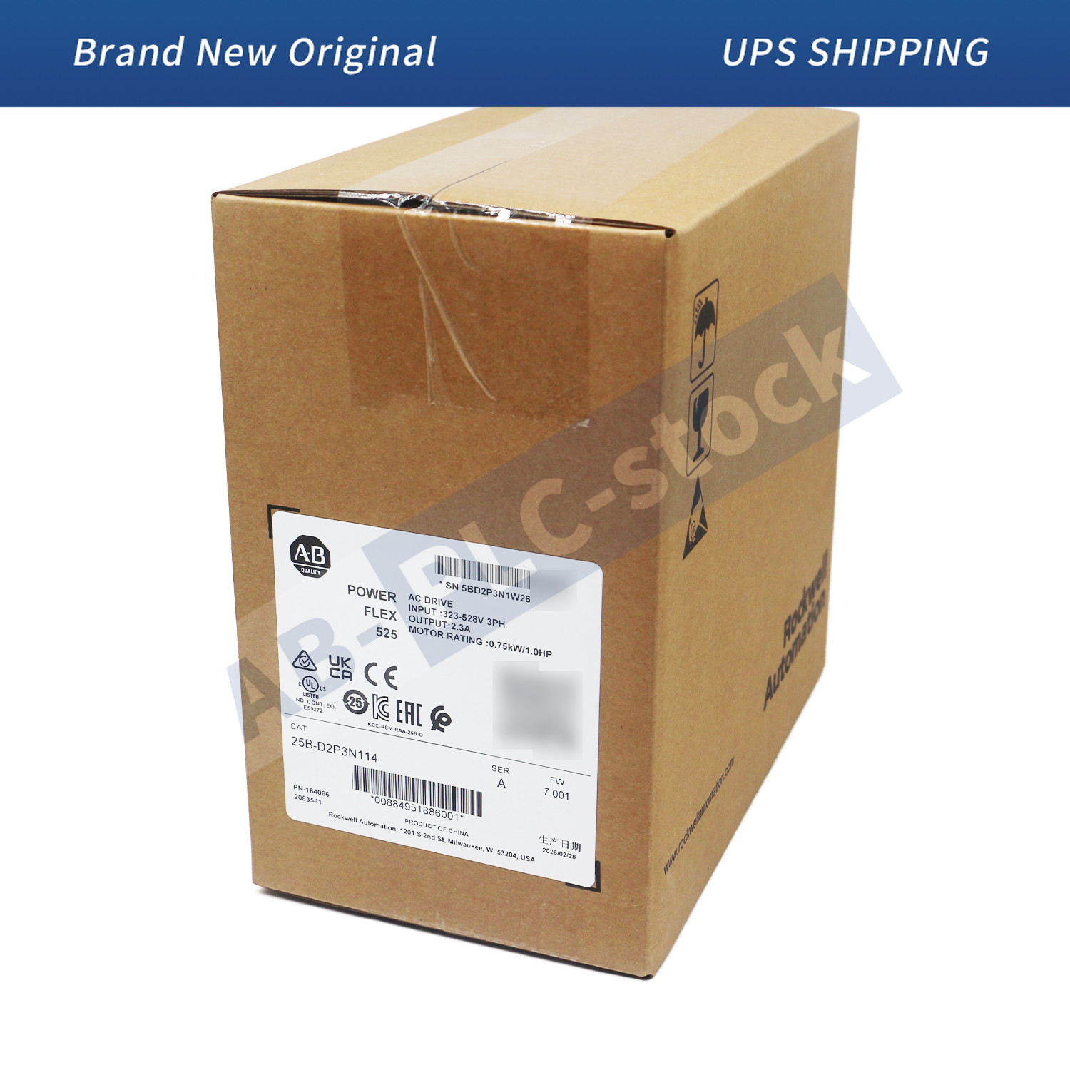 2025-2026 New 25B-D2P3N114 PowerFlex 525 0.75kW 1Hp AC Drive Allen-Bradley