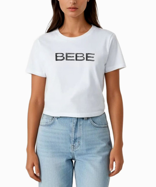 New $39.00 BEBE Women\'s Dazzling Rhinestone Logo Short Sleeve T-Shirt - Size: S New $39.00 BEBE Women\'s Dazzling Rhinestone Logo Short Sleeve T-Shirt - Size: S