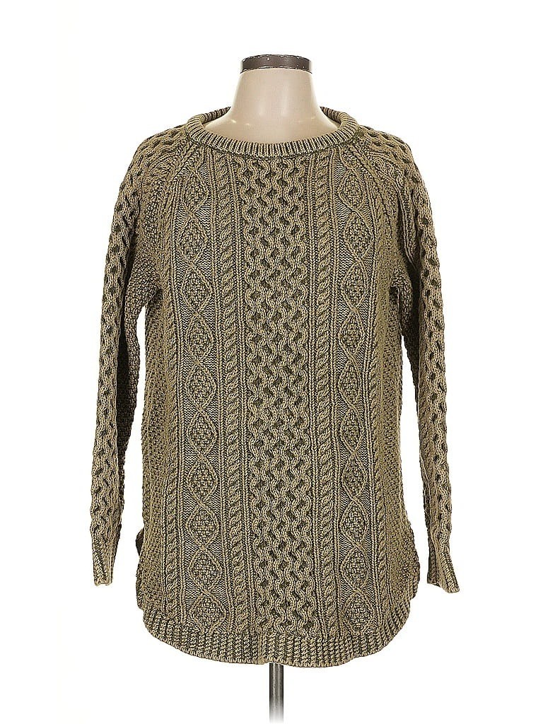L.L. BEAN Signature Fisherman Sweater Mineral Wash Olive Green Cotton Women’s L