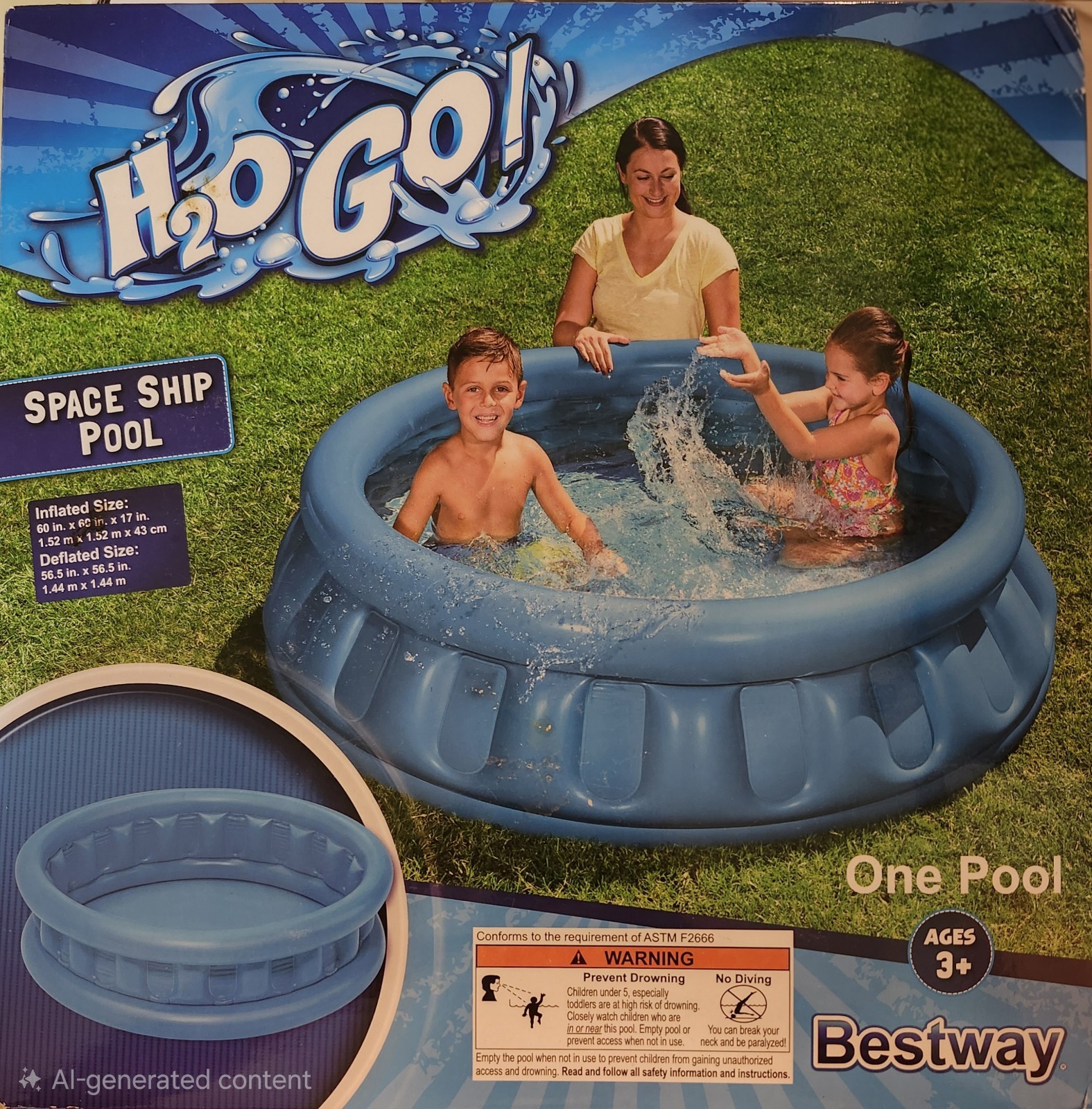 NEW BESTWAY H2OGO INFLATABLE SPACE SHIP POOL AGES 3+ KIDS SMALL 60\