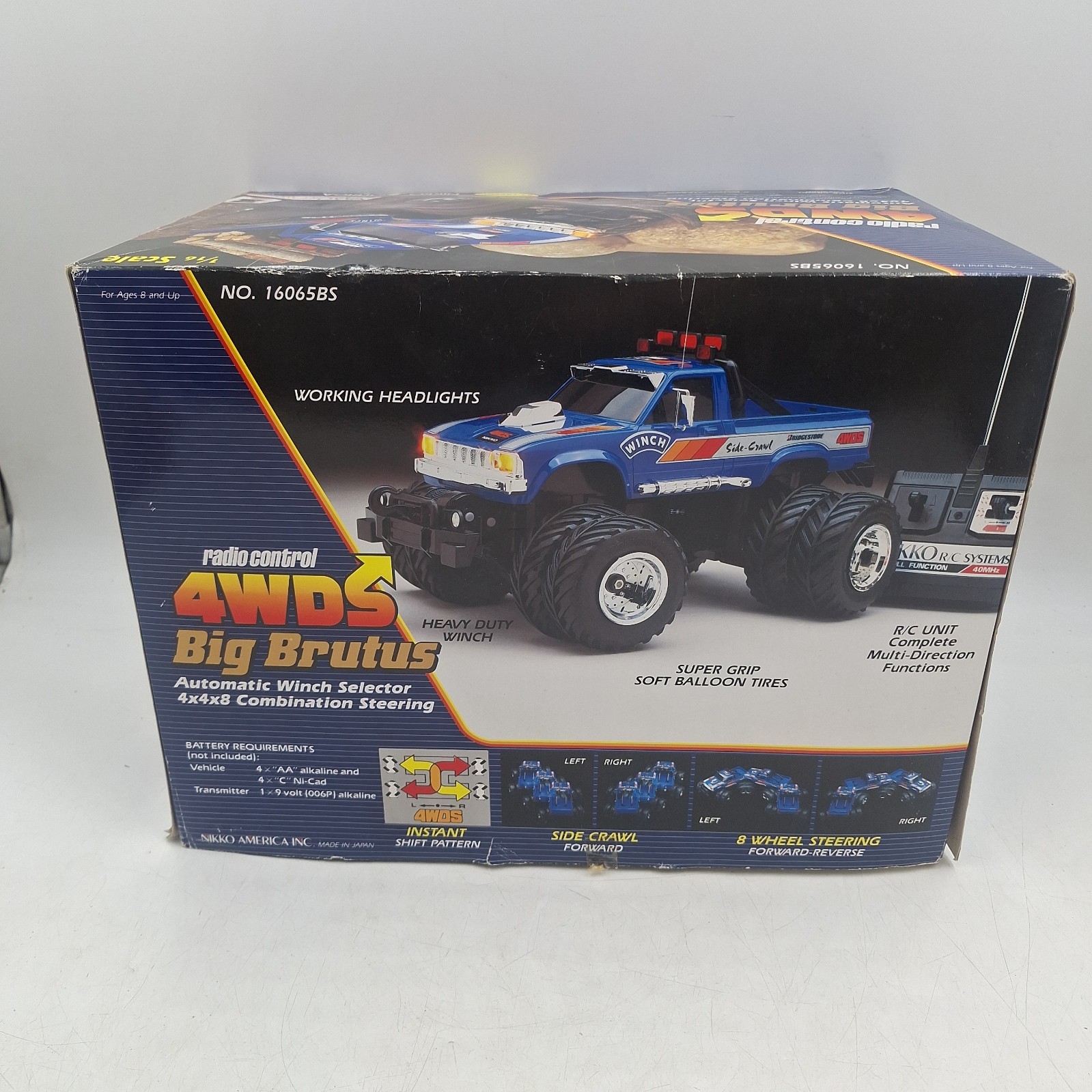Vintage Nikko Big Brutus 4WDS RC Remote Monster Truck Winch And Box No Mirrors 