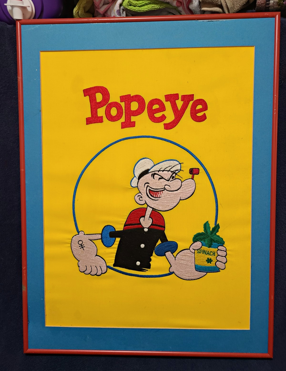 Vintage Framed Popeye Embroidered Artwork 18x24 Vintage Framed Popeye Embroidered Artwork 18x24
